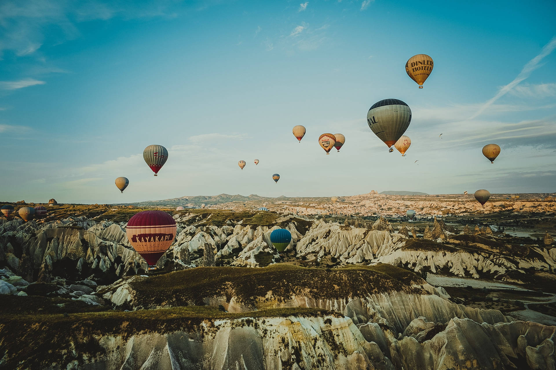 Cappadocia Cliffs Balloons Background