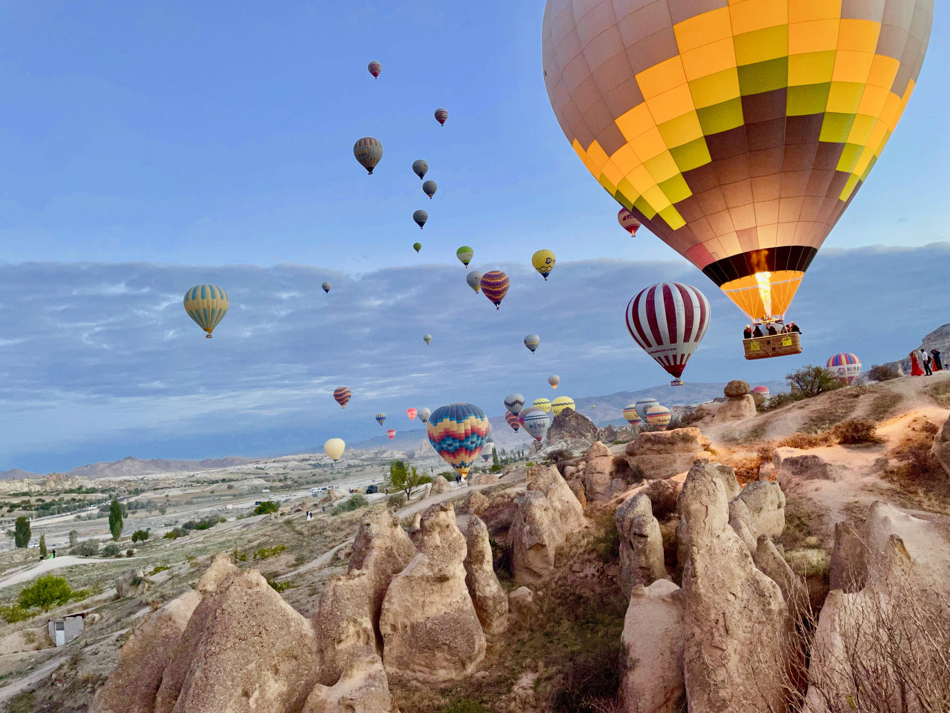 Cappadocia Geometric Taking Off Balloon Background