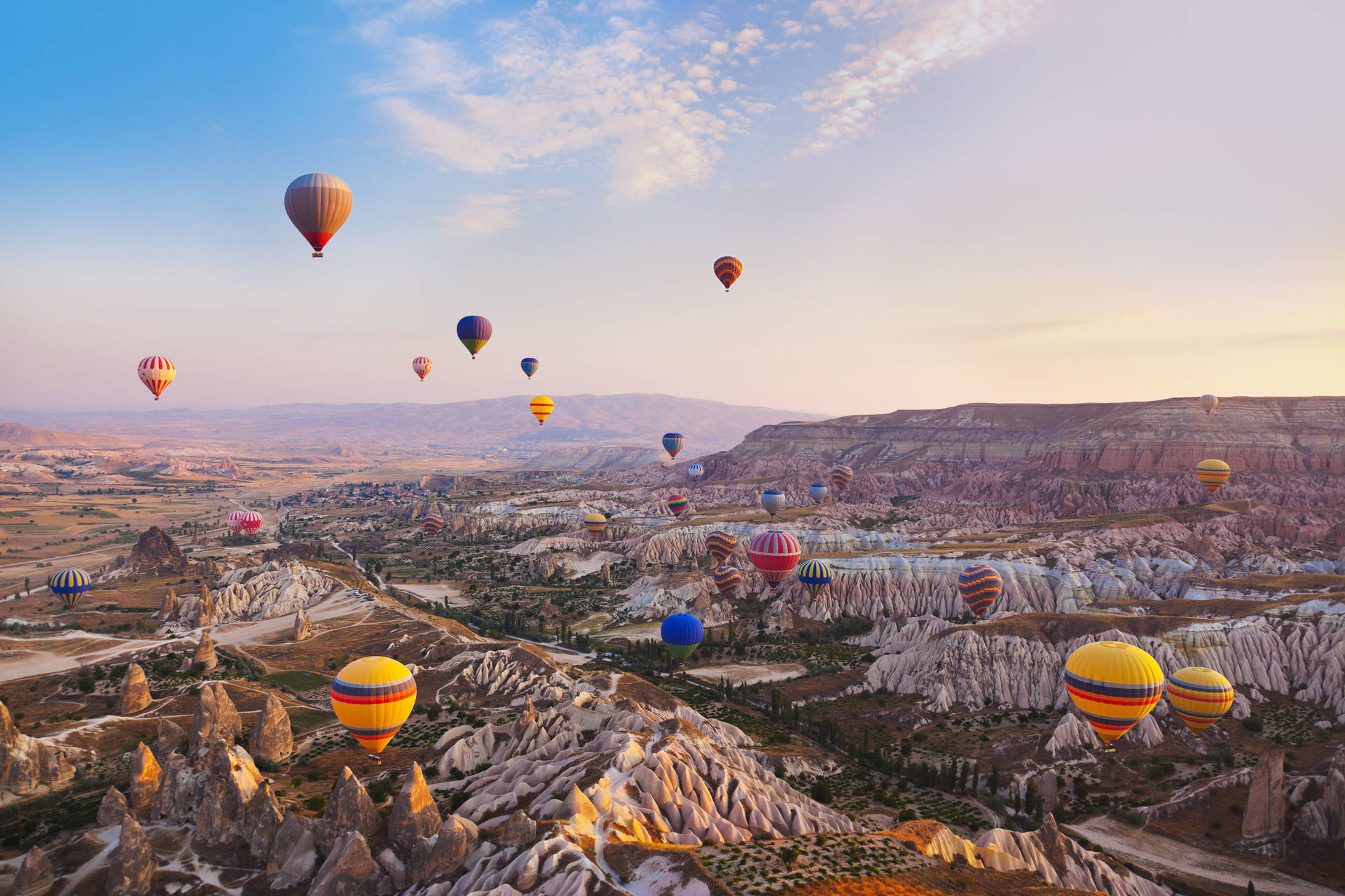 Cappadocia Many Balloons Sky Background