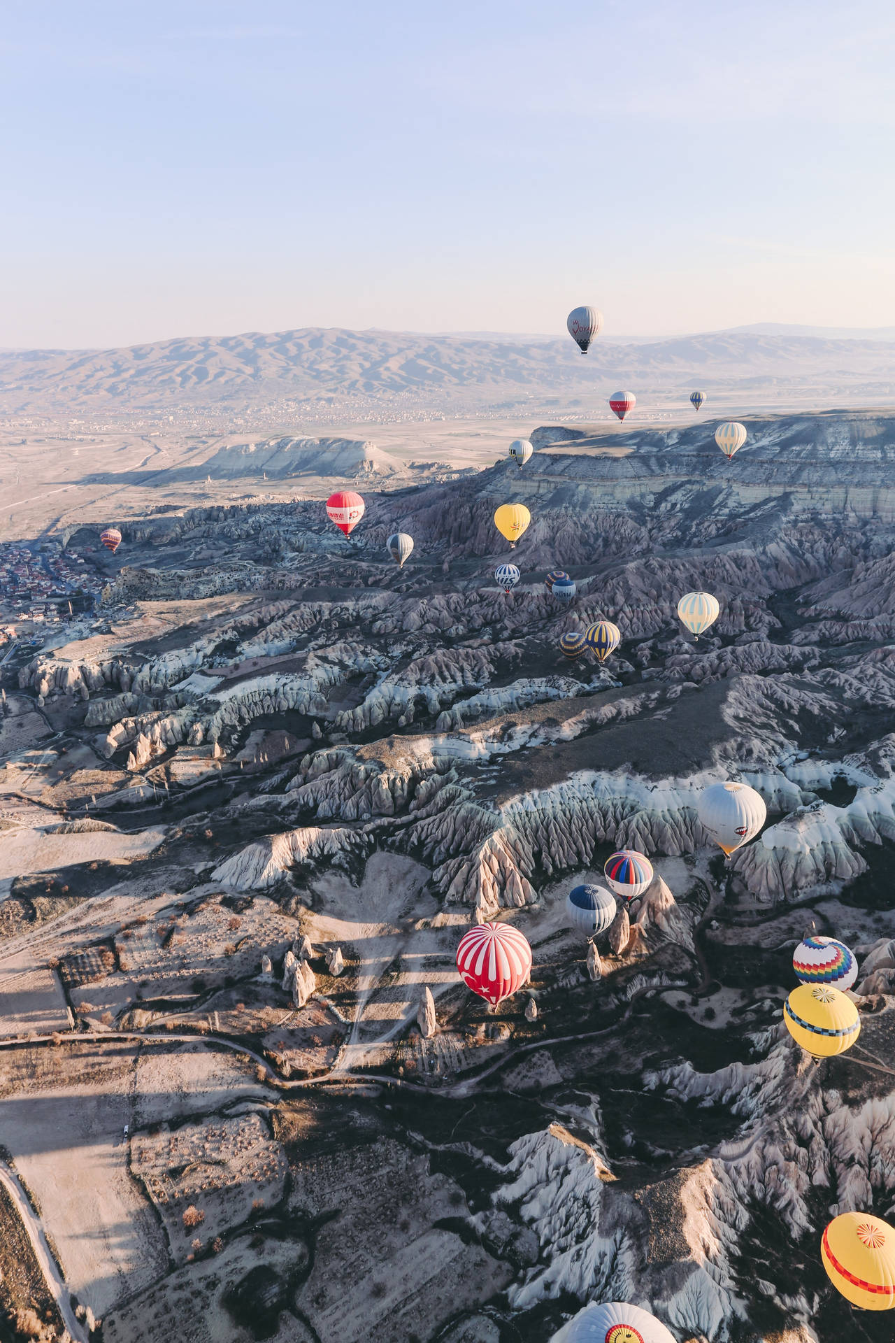 Cappadocia Overhead Balloons Background