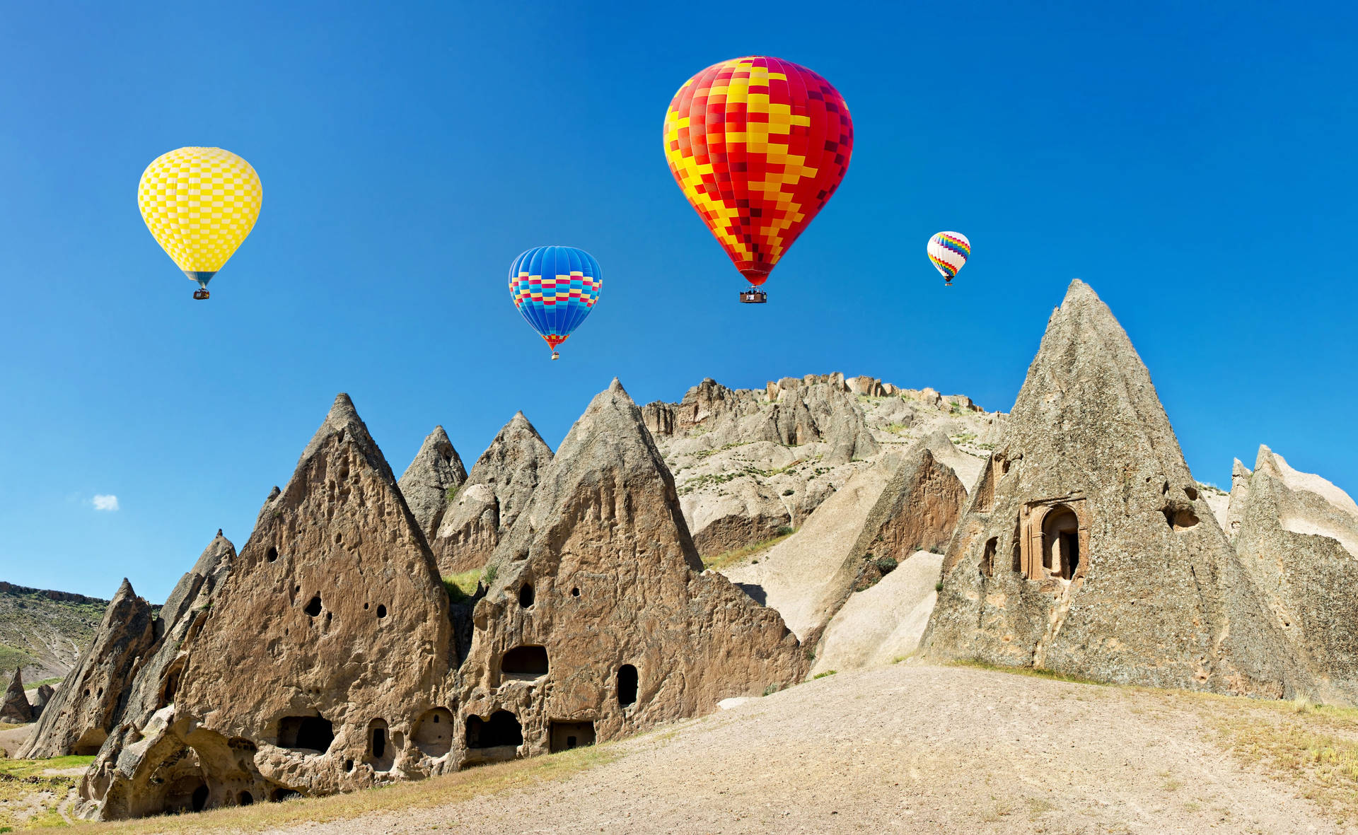 Cappadocia Rock Formations Balloons Background