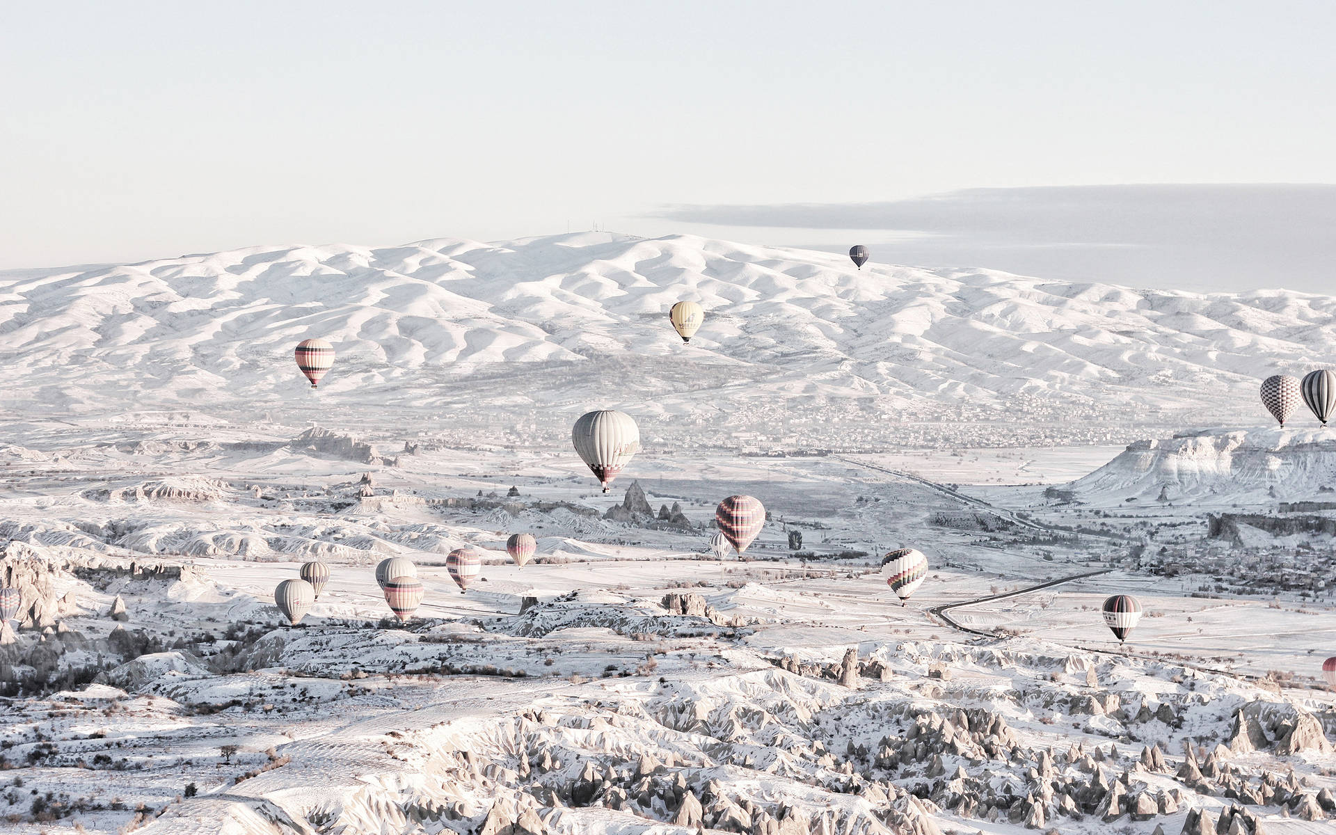 Cappadocia Winter Balloons Background