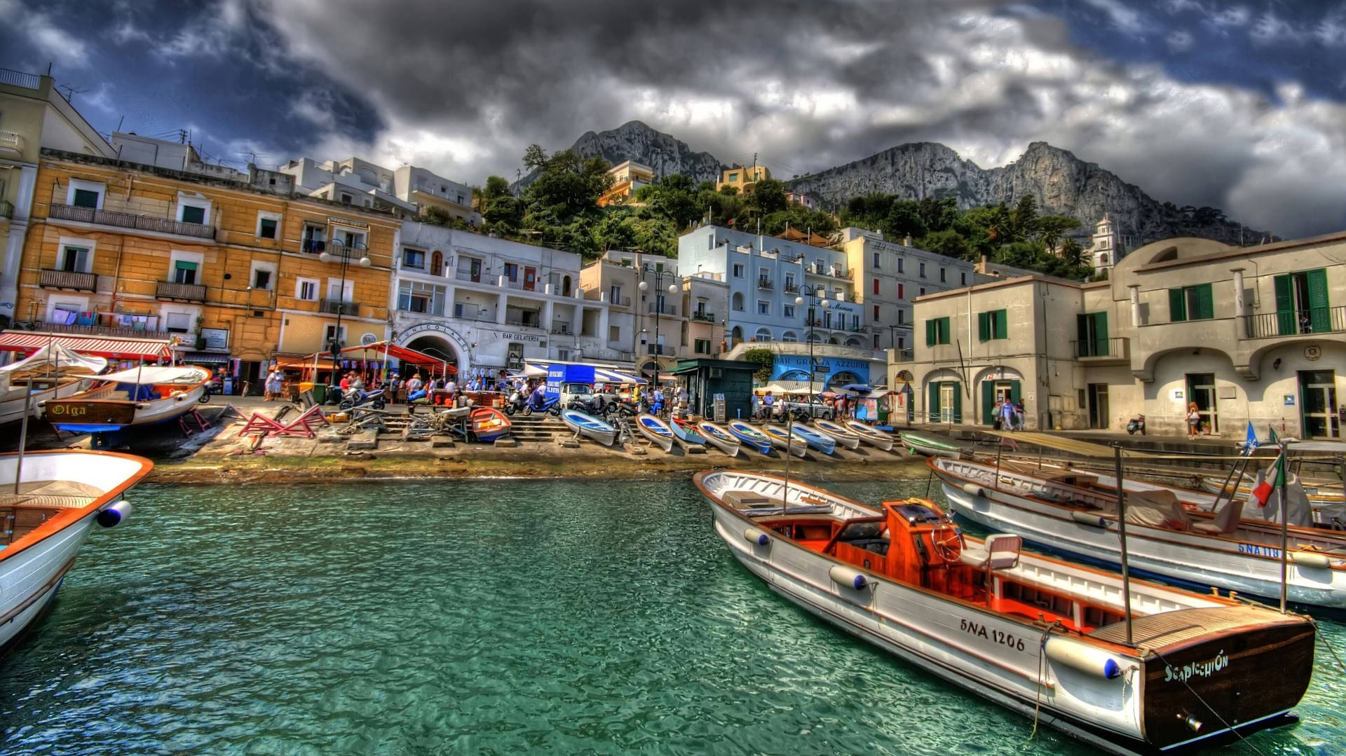 Capri Italy Beach Front With Boats Background
