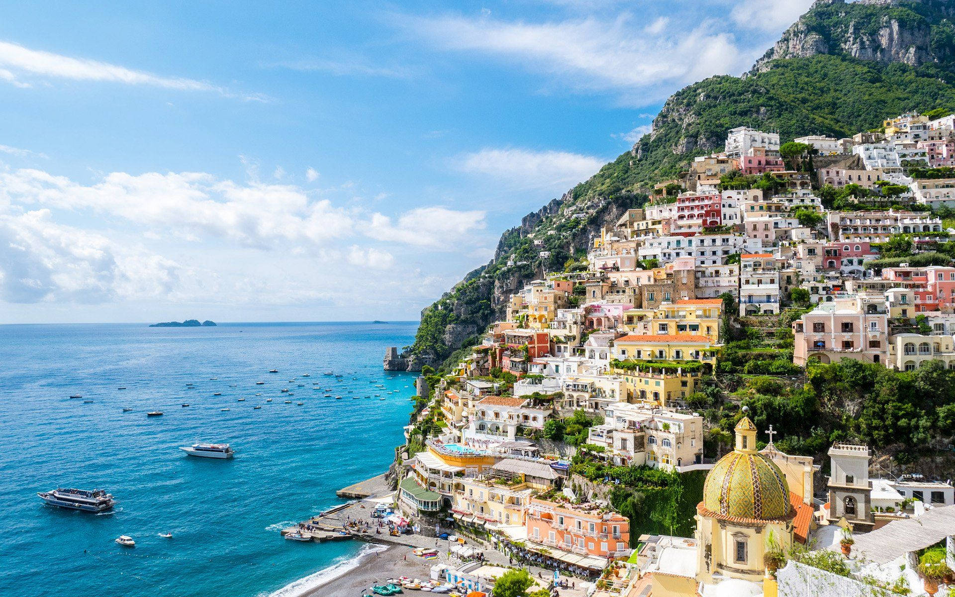 Capri Italy Houses On Steep Cliff Background
