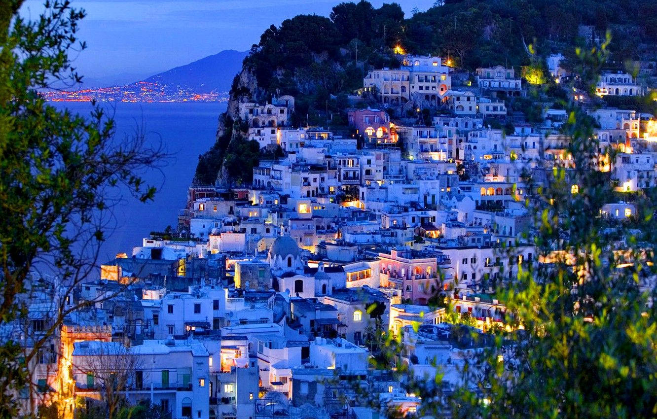 Capri Italy Houses On The Cliff Background