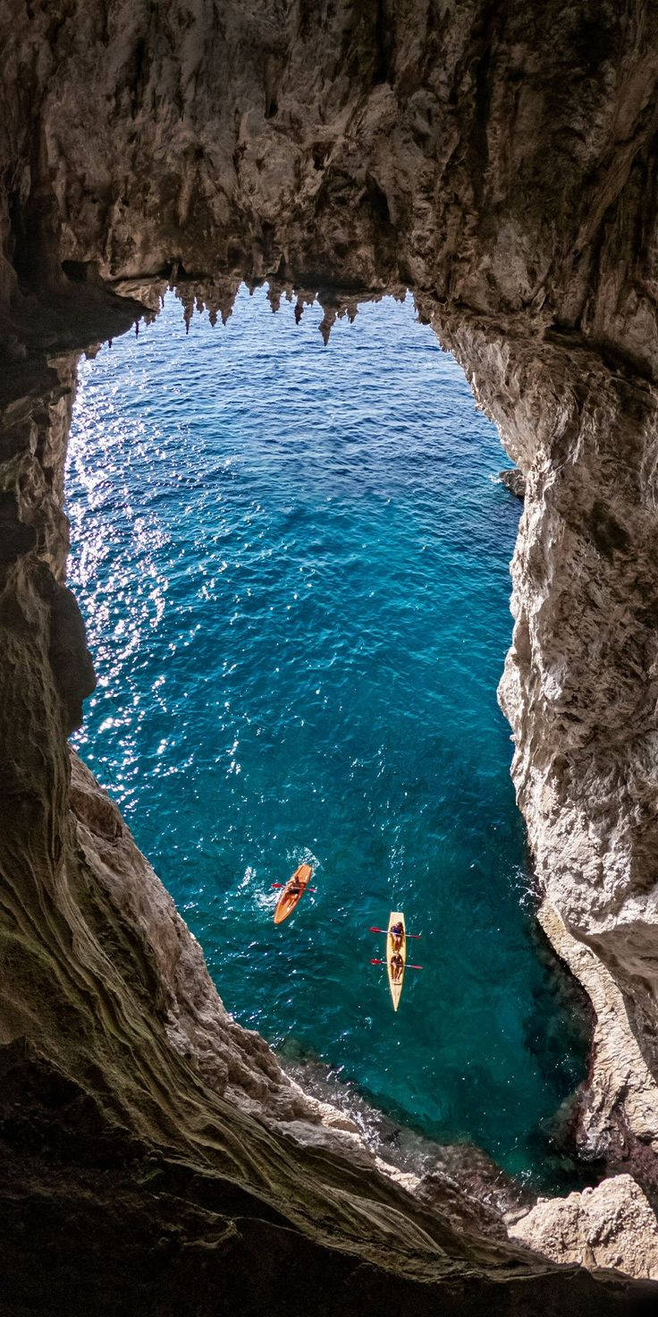 Capri Italy Ocean Water Kayakers Background