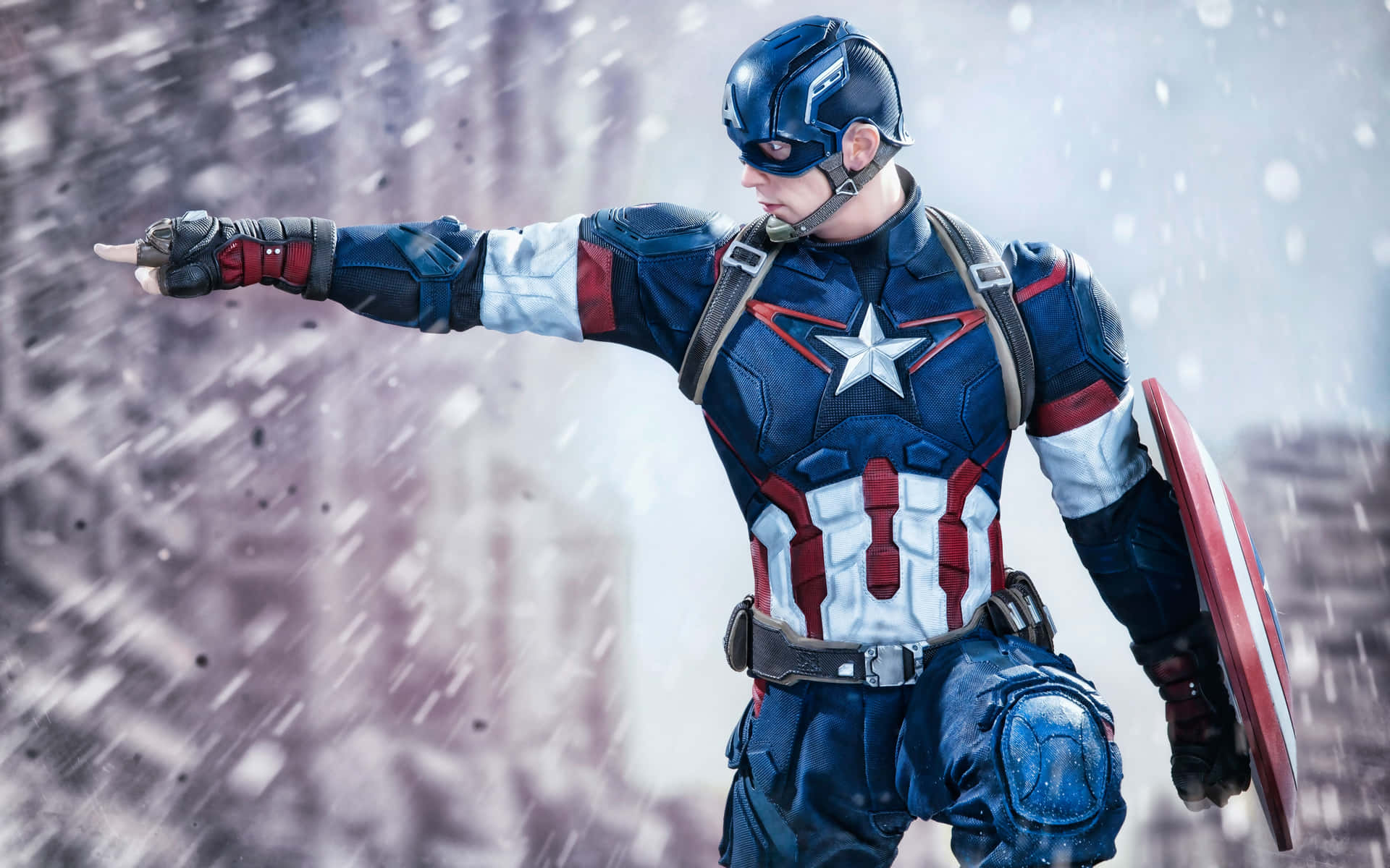 Captain America Action Pose Snow Backdrop Background
