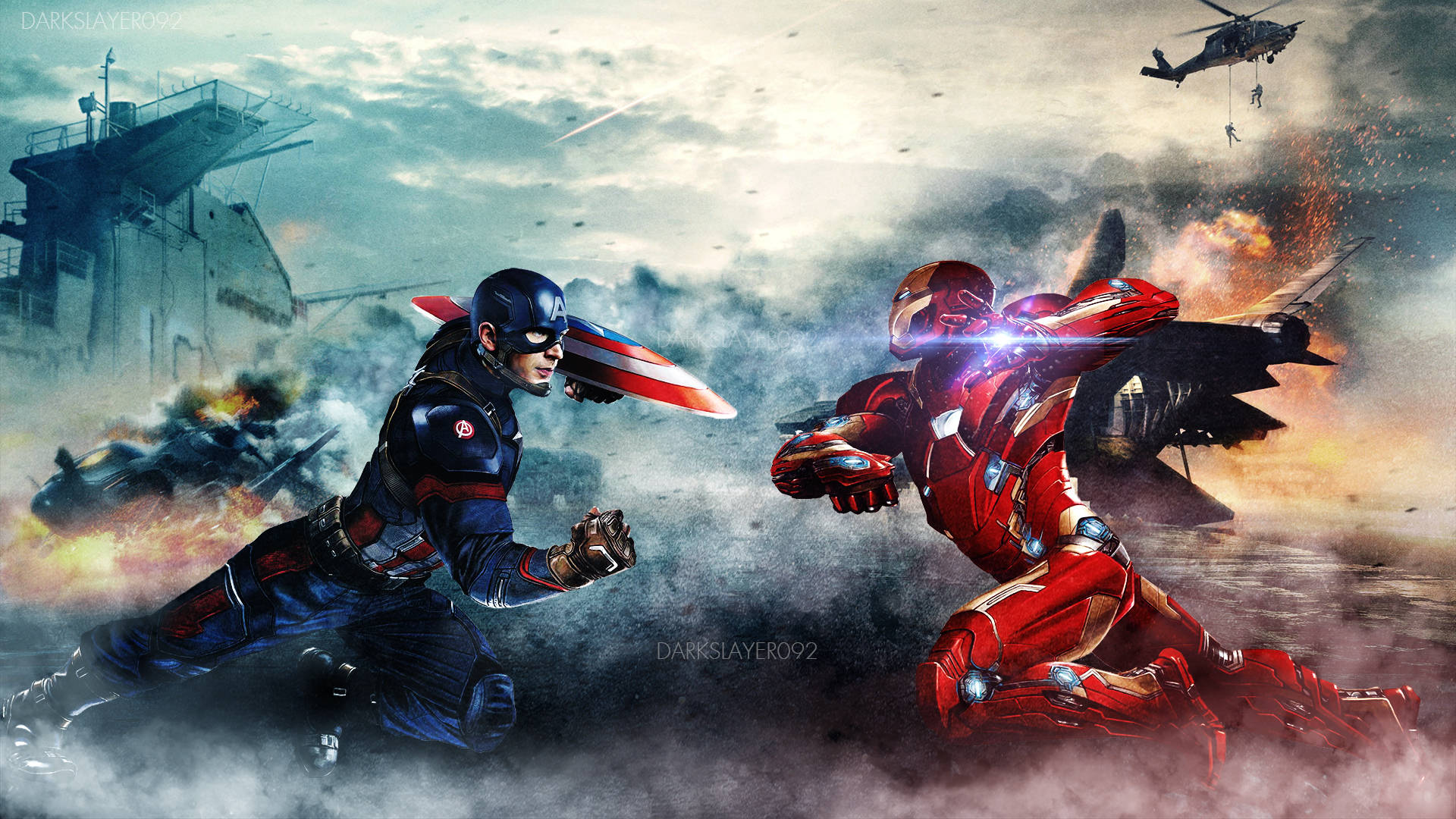 Captain America Civil War Fire And Smoky Background