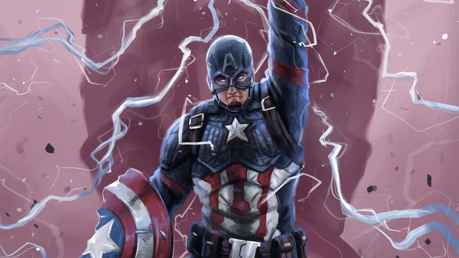 Captain America Desktop Broken Shield Lightning Pink Background