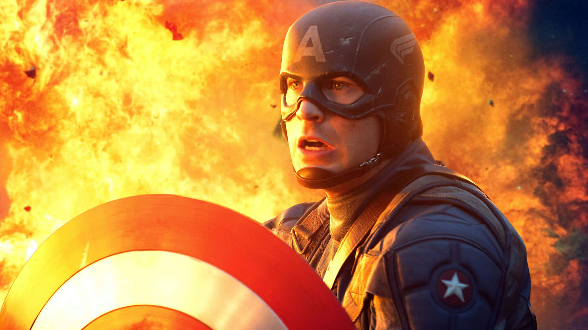 Captain America Desktop Fire Explosion Behind Background