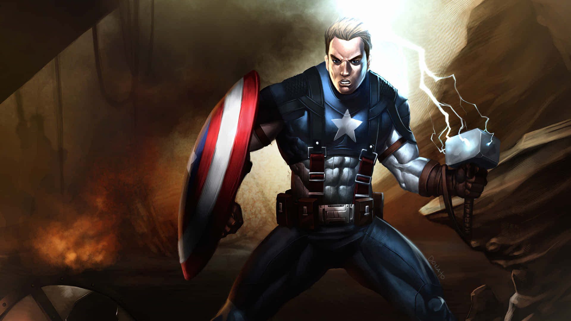 Captain America Desktop Holding Mjolnir Background