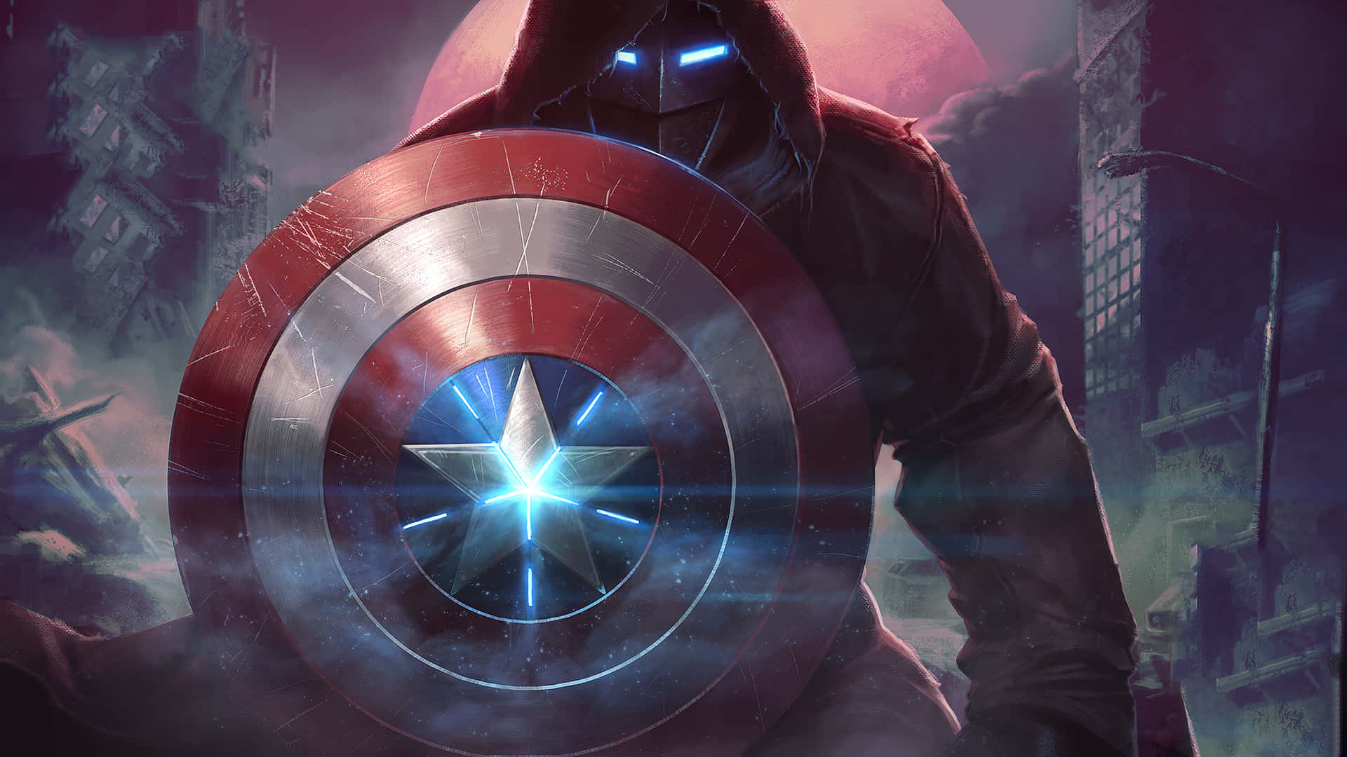 Captain America Desktop Ironman Holding Shield Background