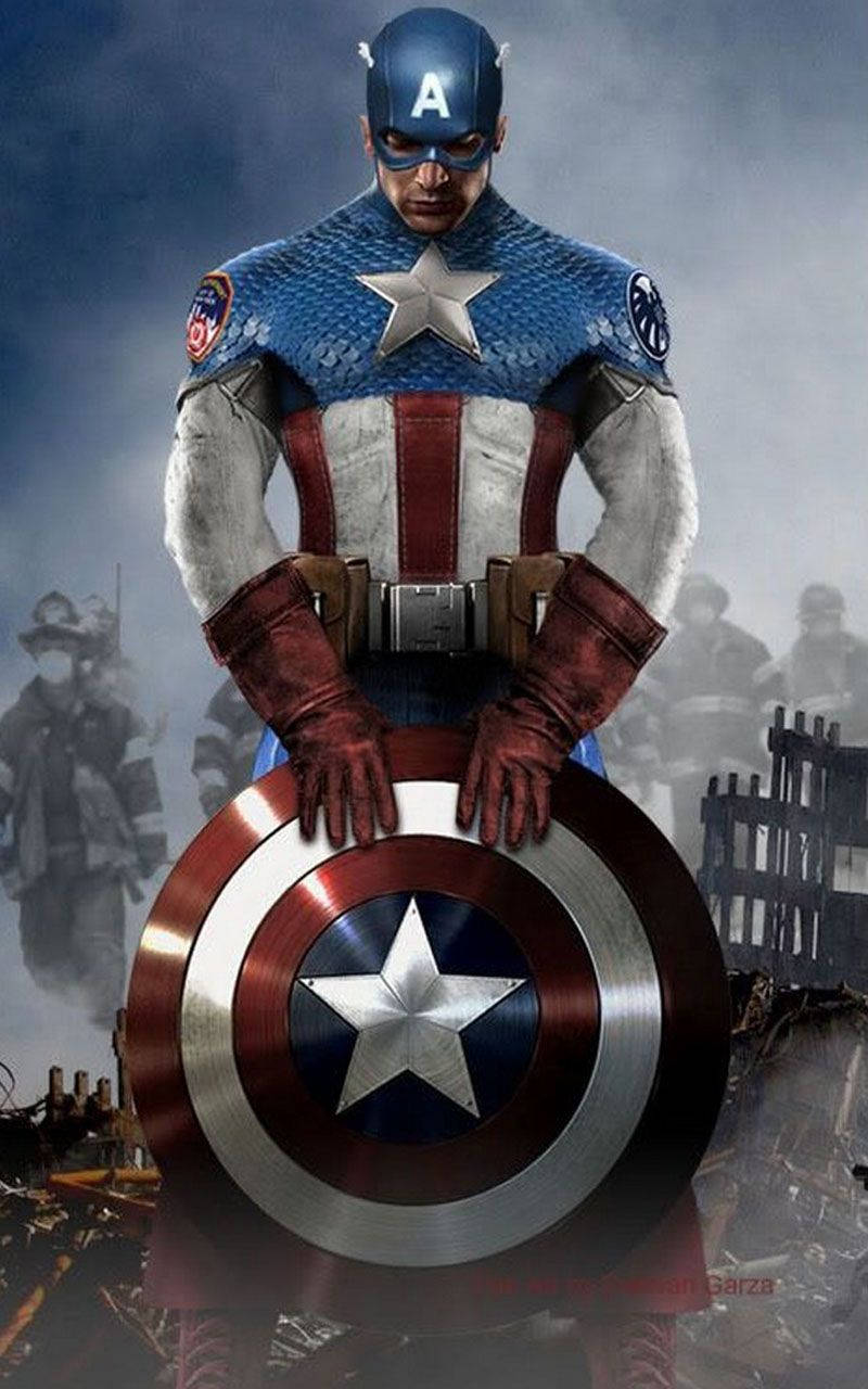 Captain America Mobile Holding Shield Background