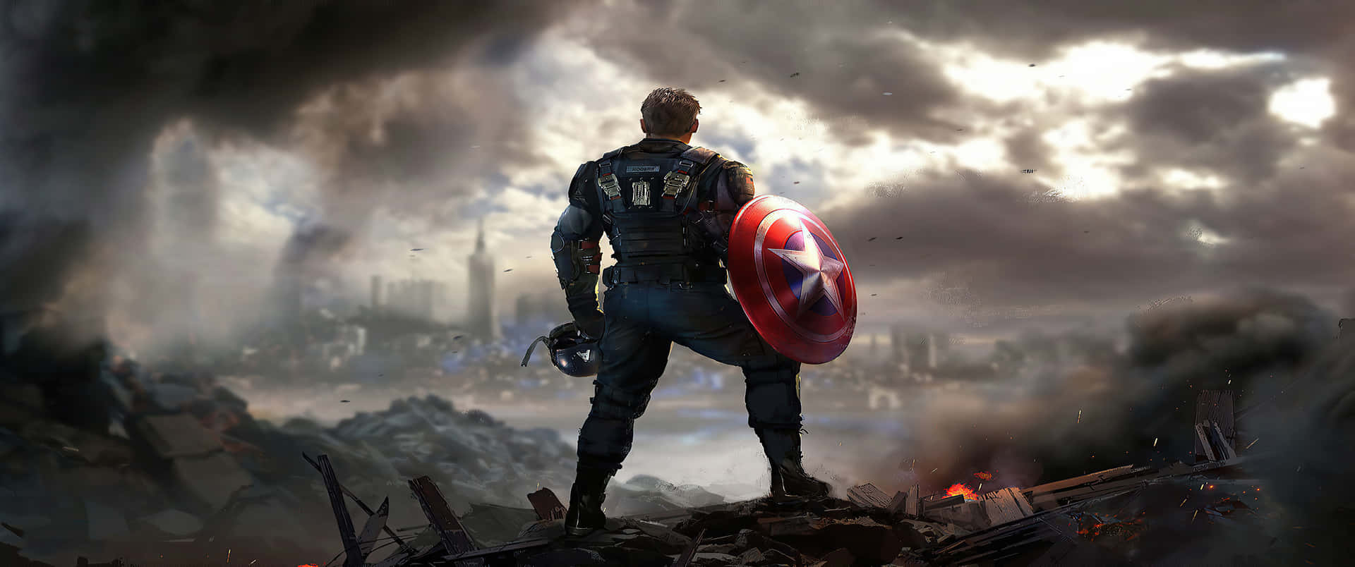 Captain America On Chaotic City Marvel 3440x1440