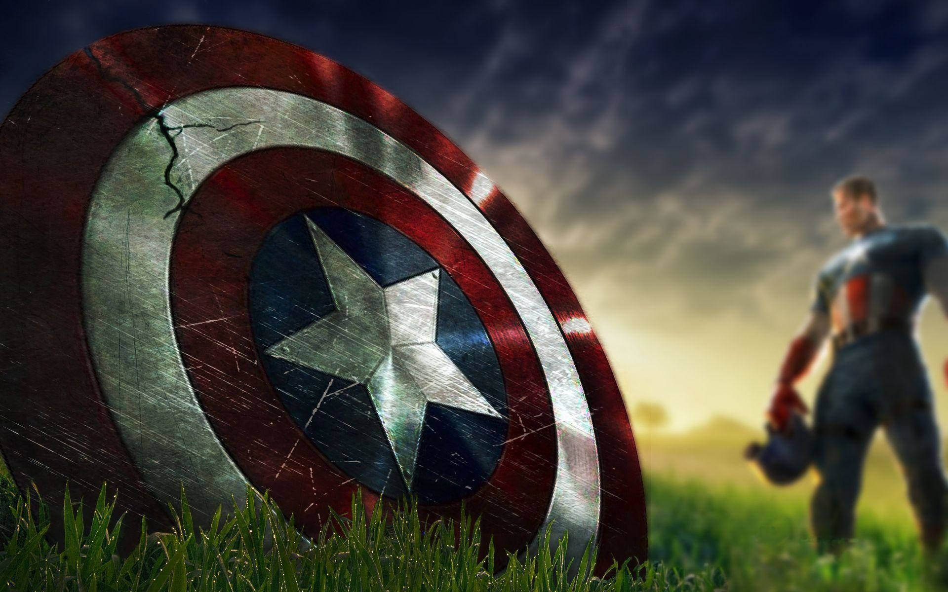 Captain America Shield In Grass Background