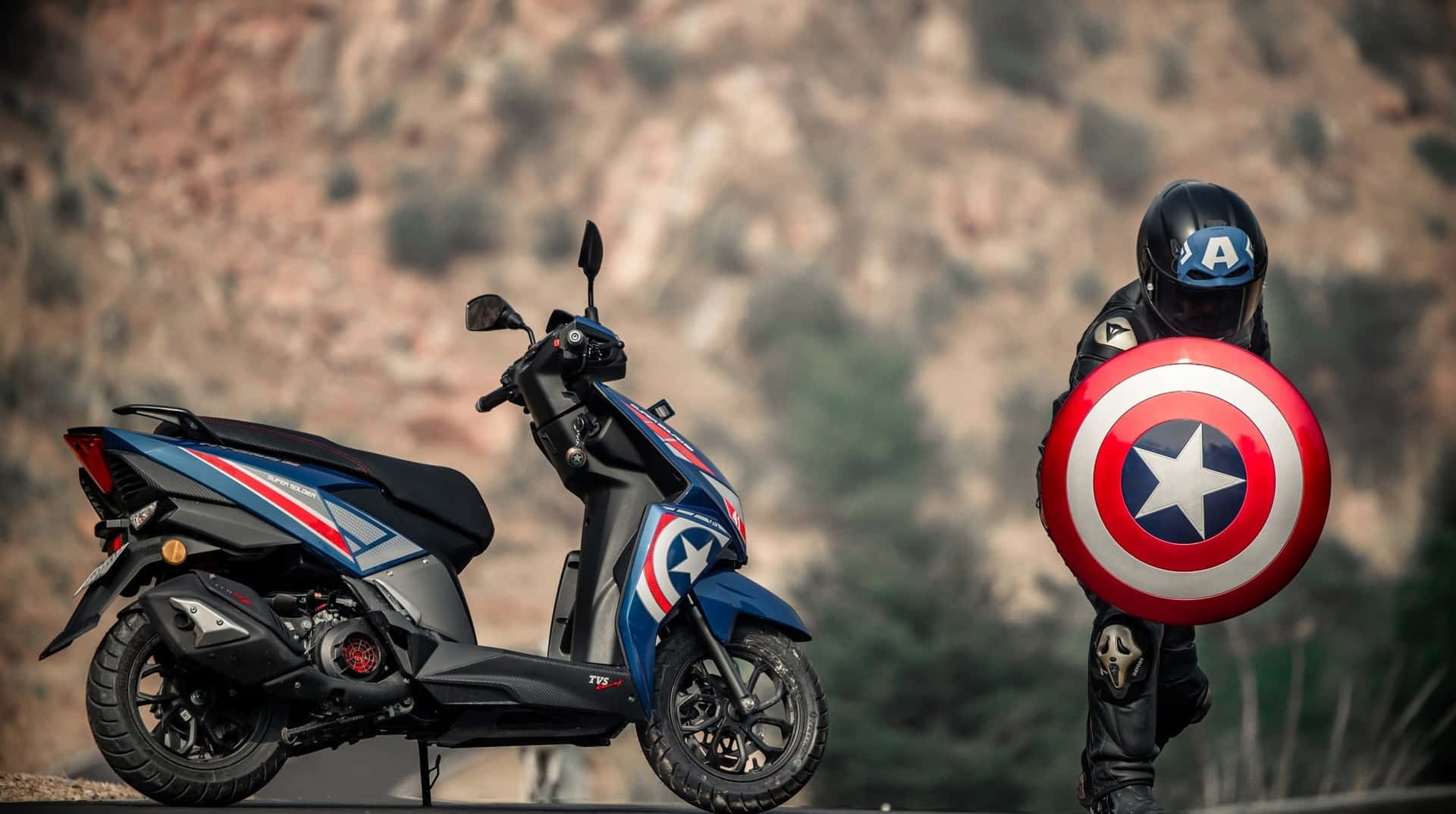 Captain America Themed Scooterand Rider Background