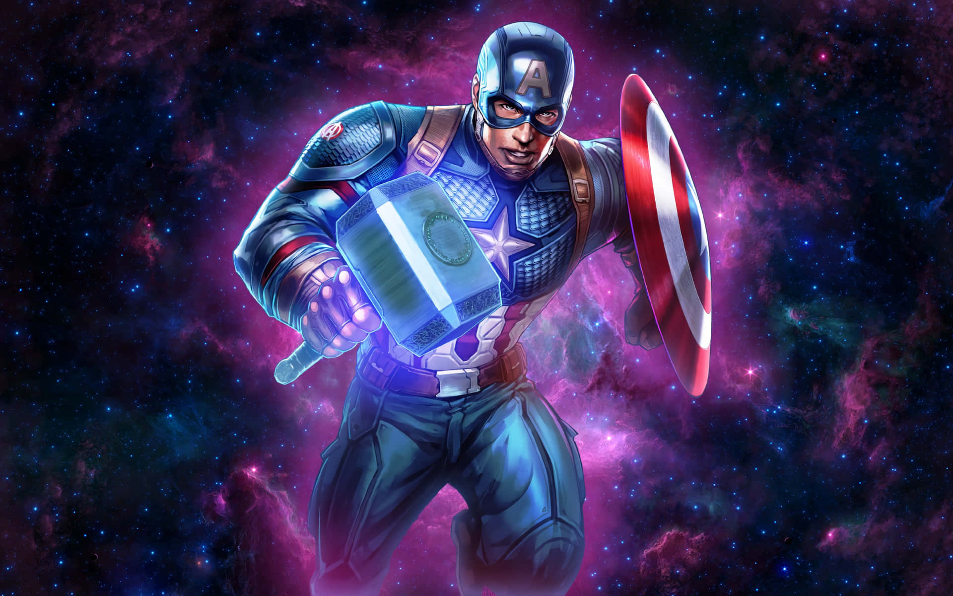 Captain America With Mjolnirand Shield Background