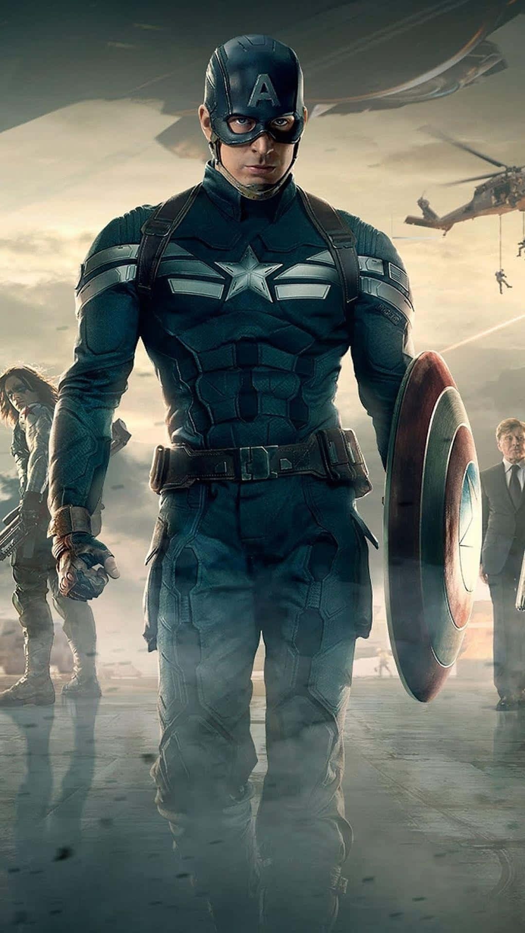 Captain America With Shieldand Team Background
