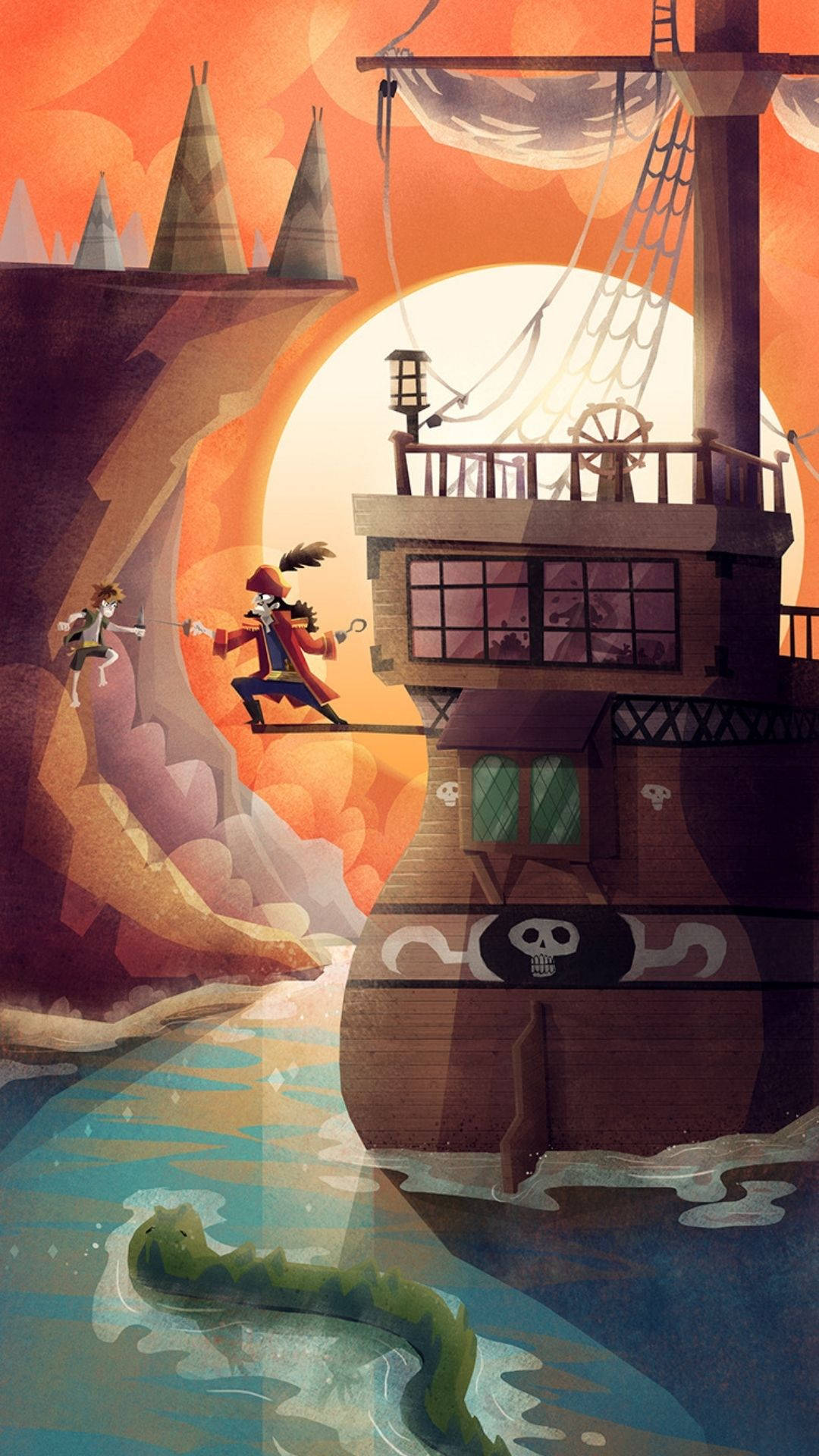 Captain Hook Fighting Peter Pan Background