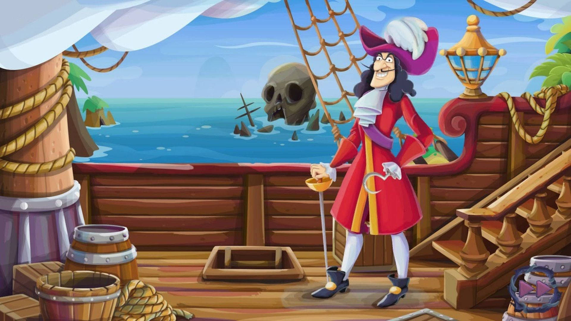 Captain Hook In Pirate Boat Background