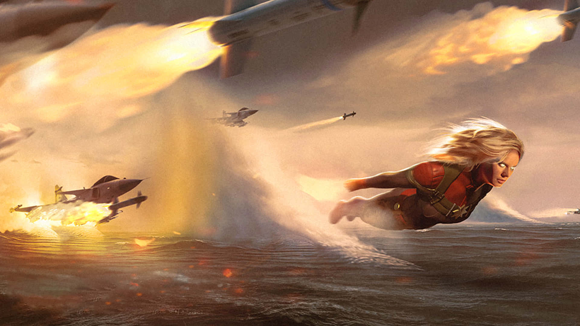 Captain Marvel Carol Danvers Flying Background