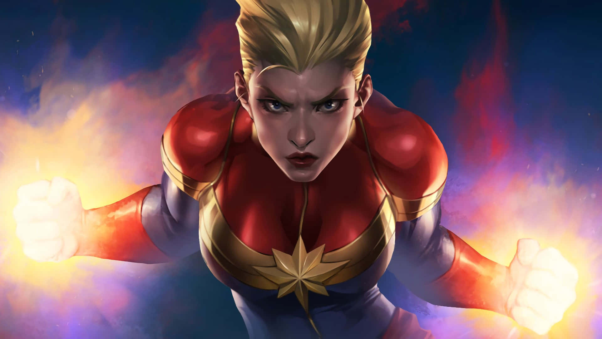 Captain Marvel Flying Power Pose Background