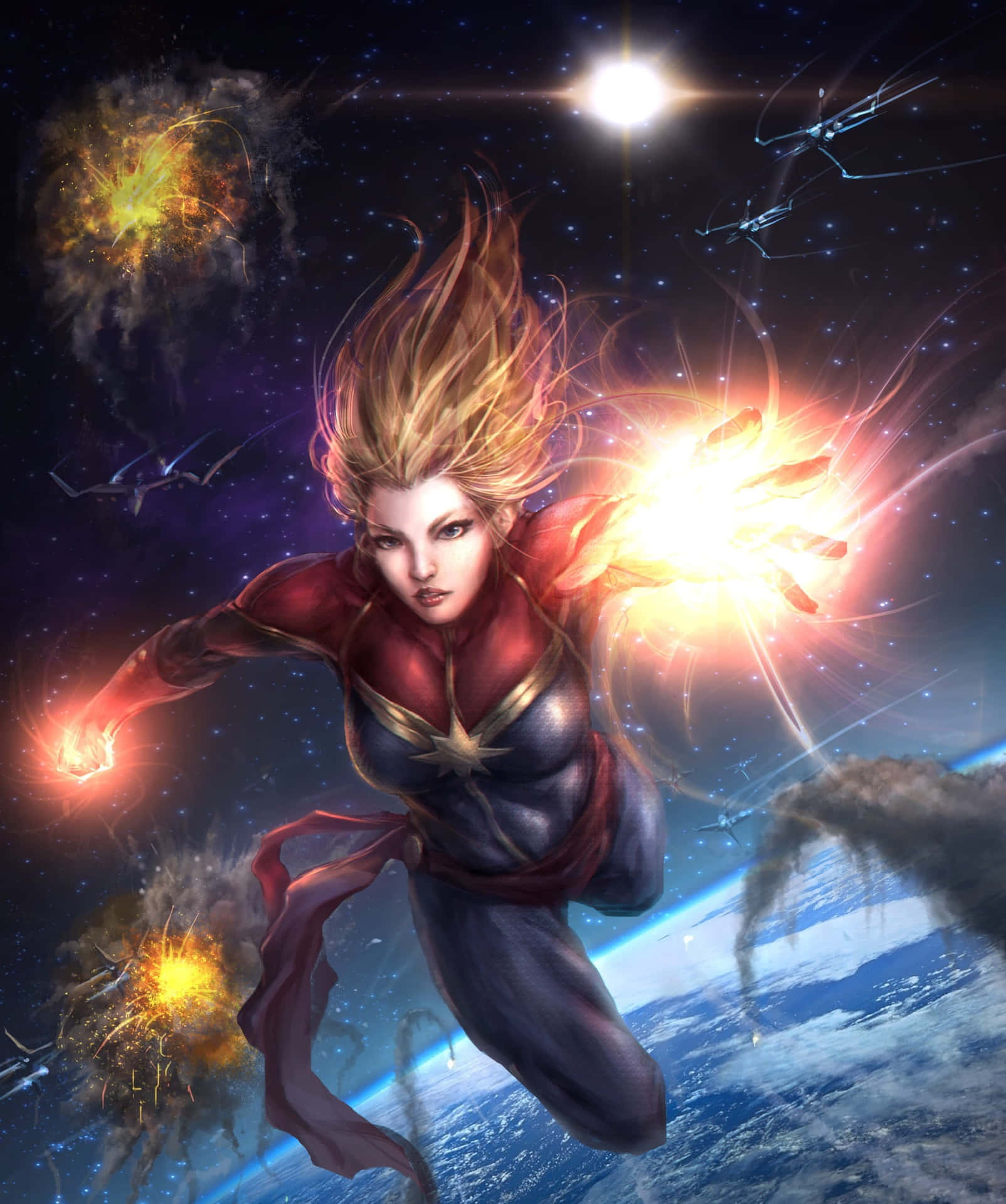 Captain Marvel Power Flight Space Background