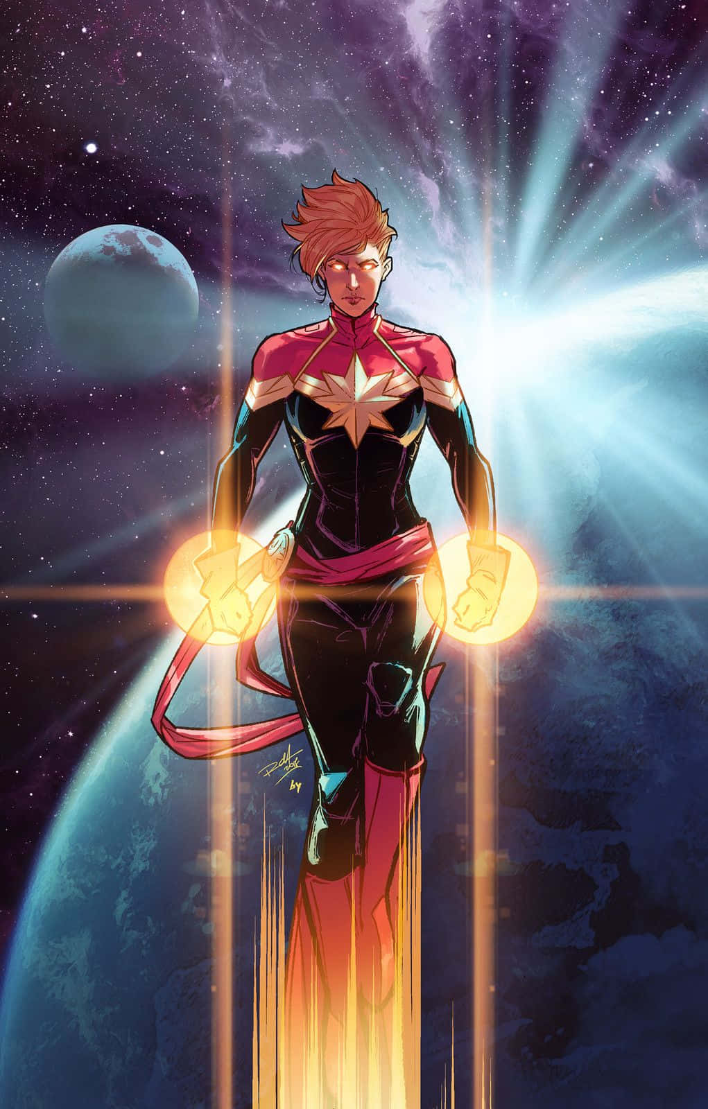 Captain Marvel Power Stancein Space Background