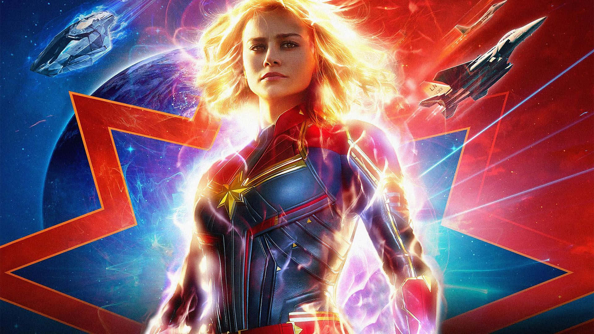 Captain Marvel Powerful Hero Pose Background