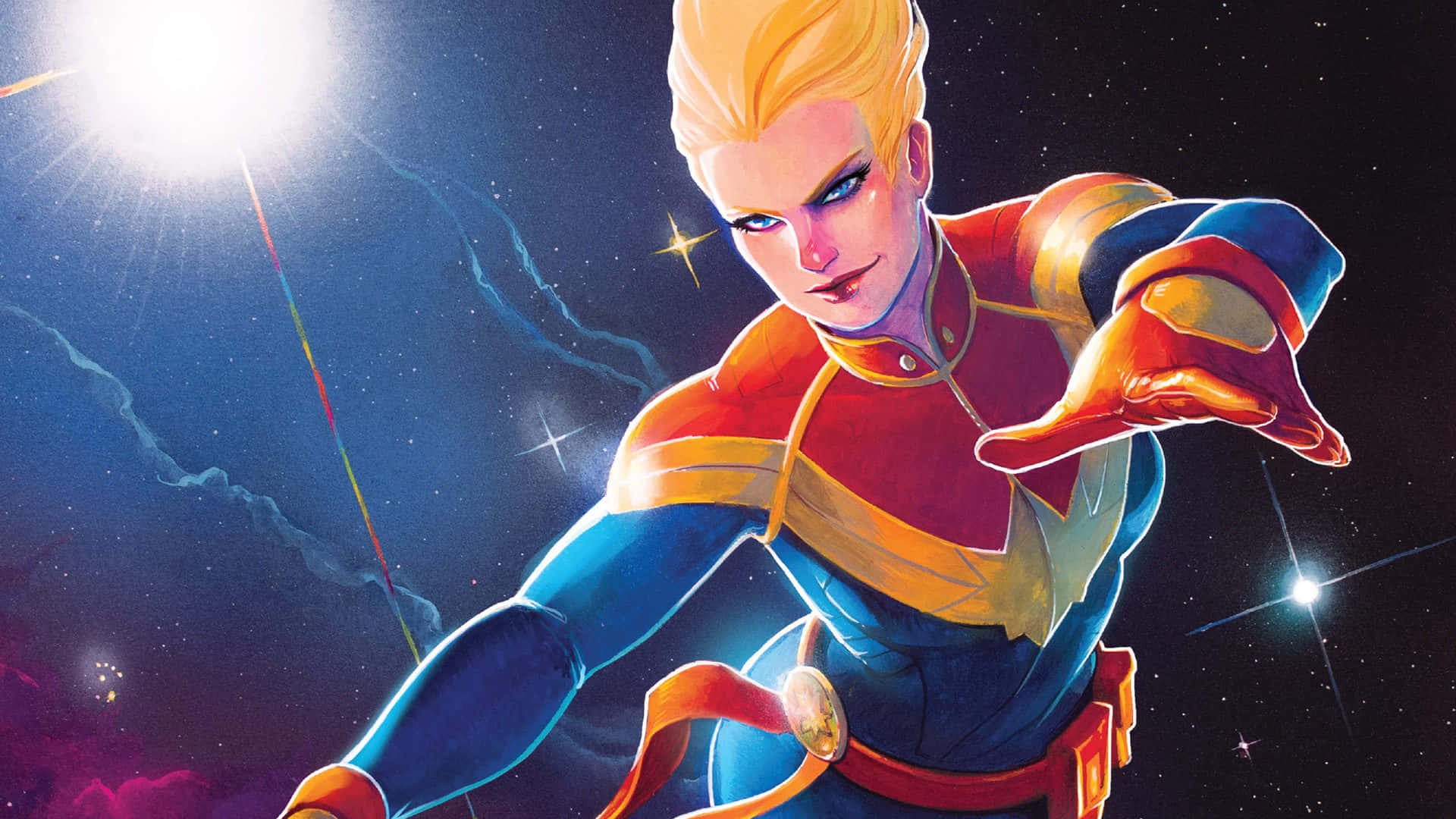 Captain Marvel Powerful Stance Background