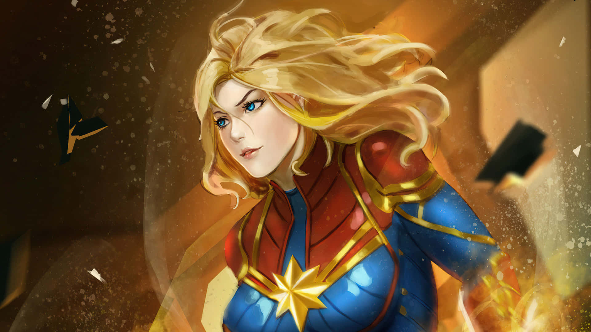Captain Marvel Powerful Stance Background