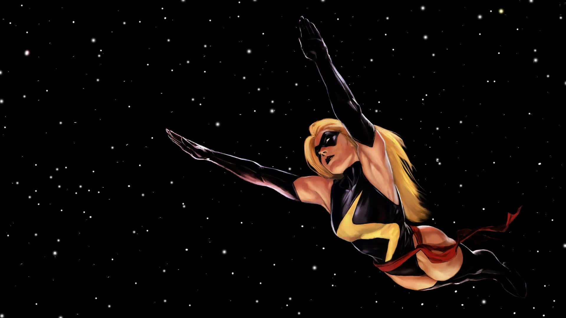 Captain Marvel Soaring Through Space Background