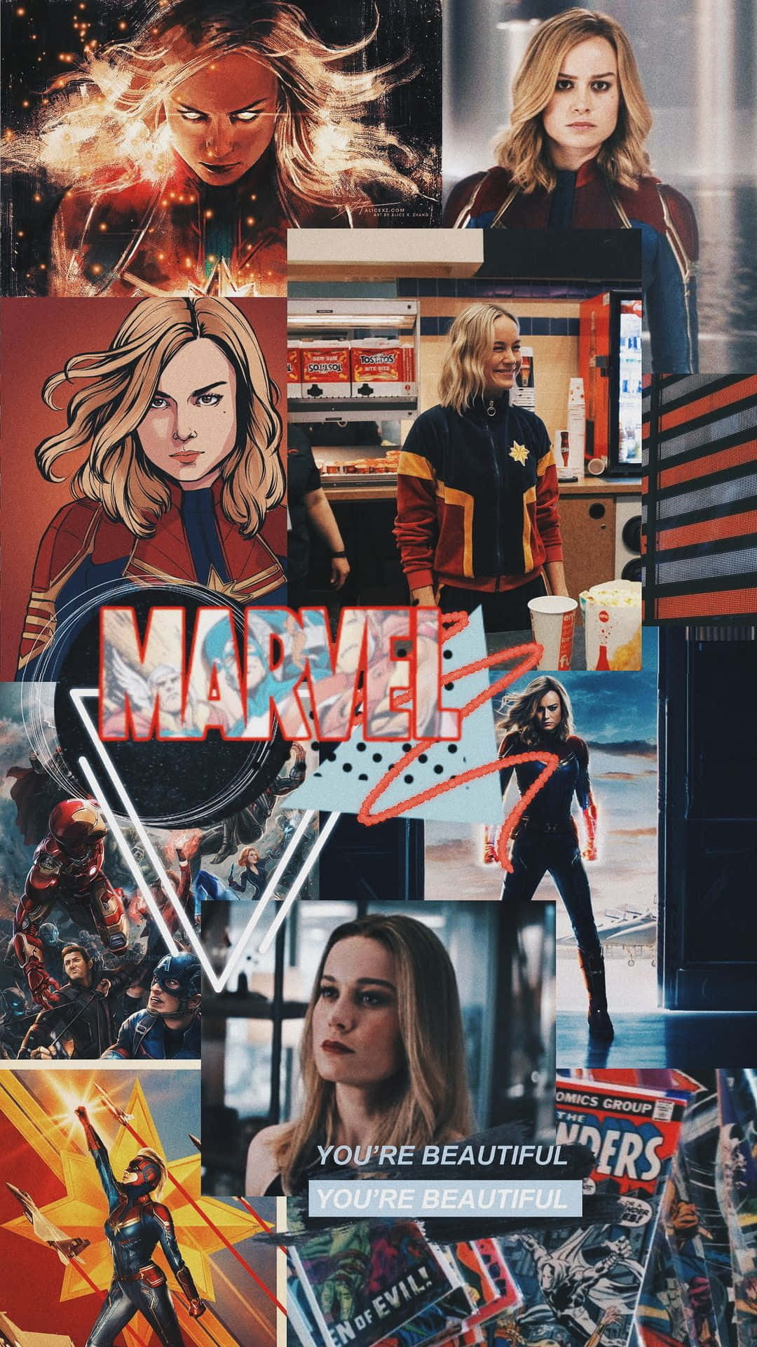 Captain Marvel Superhero Collage Background