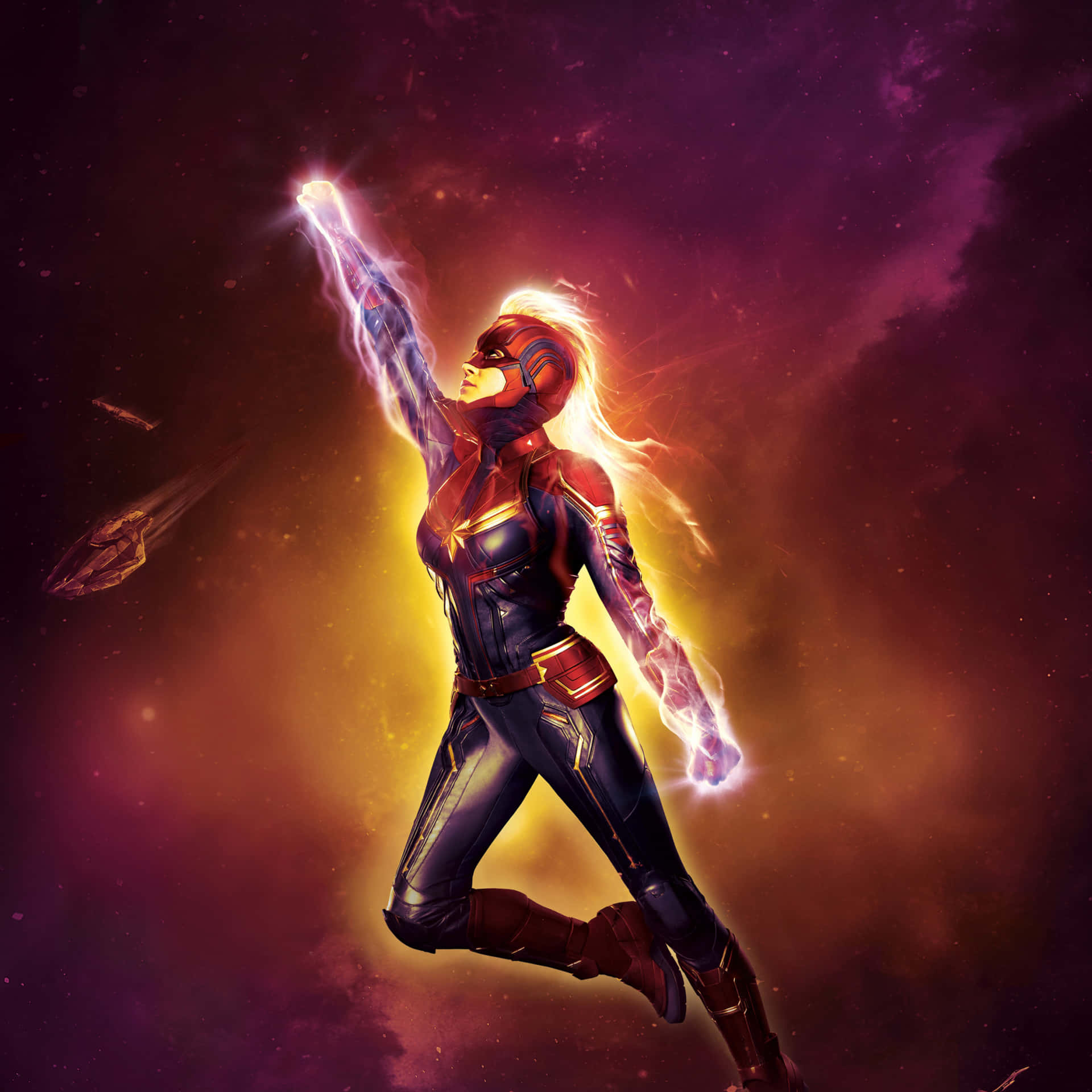 Captain Marvel Surfing The Web On Her Ipad Background