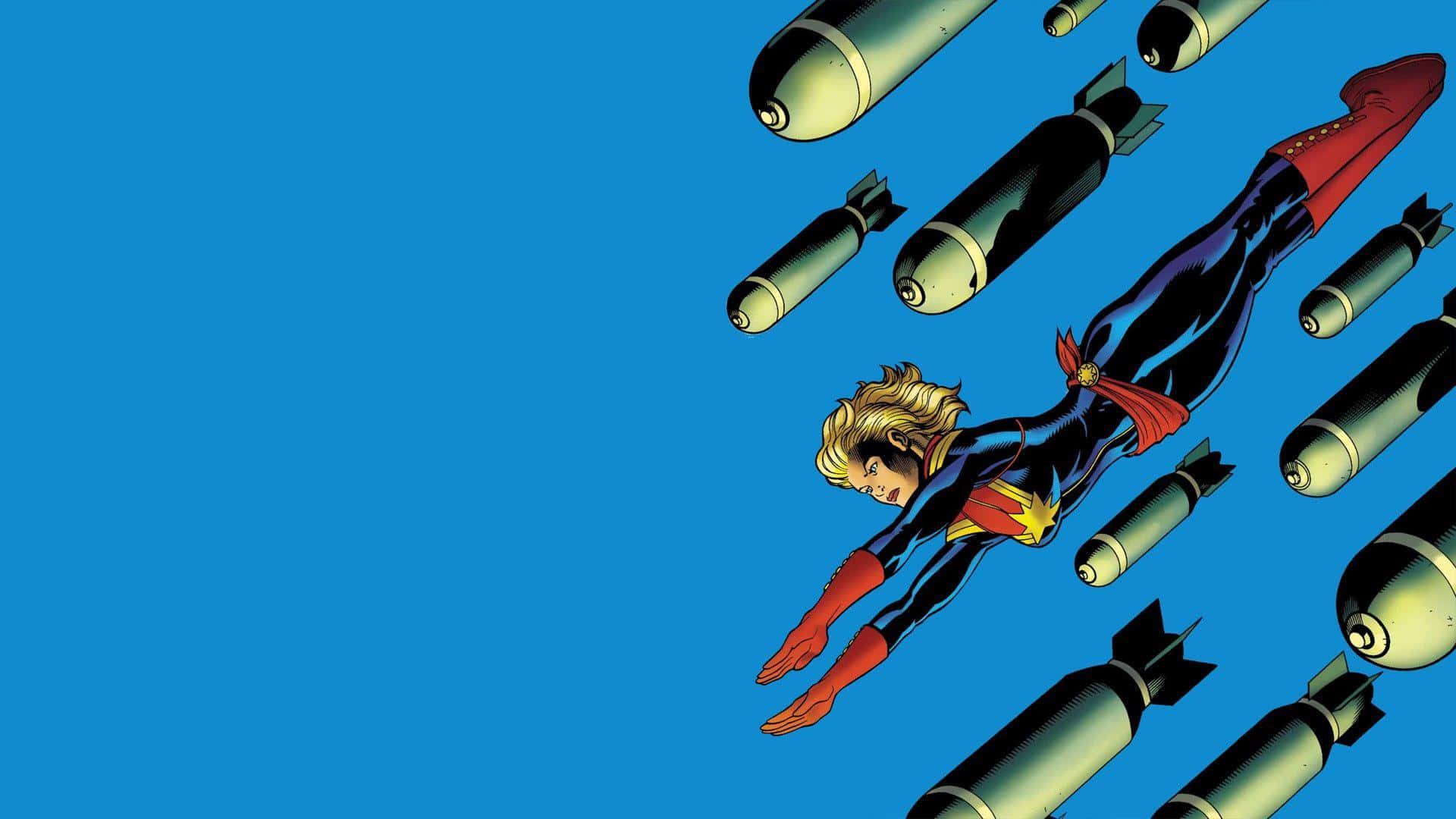 Captain Marvel Takes Flight In Her Powerful Suit In This Hd Wallpaper Background