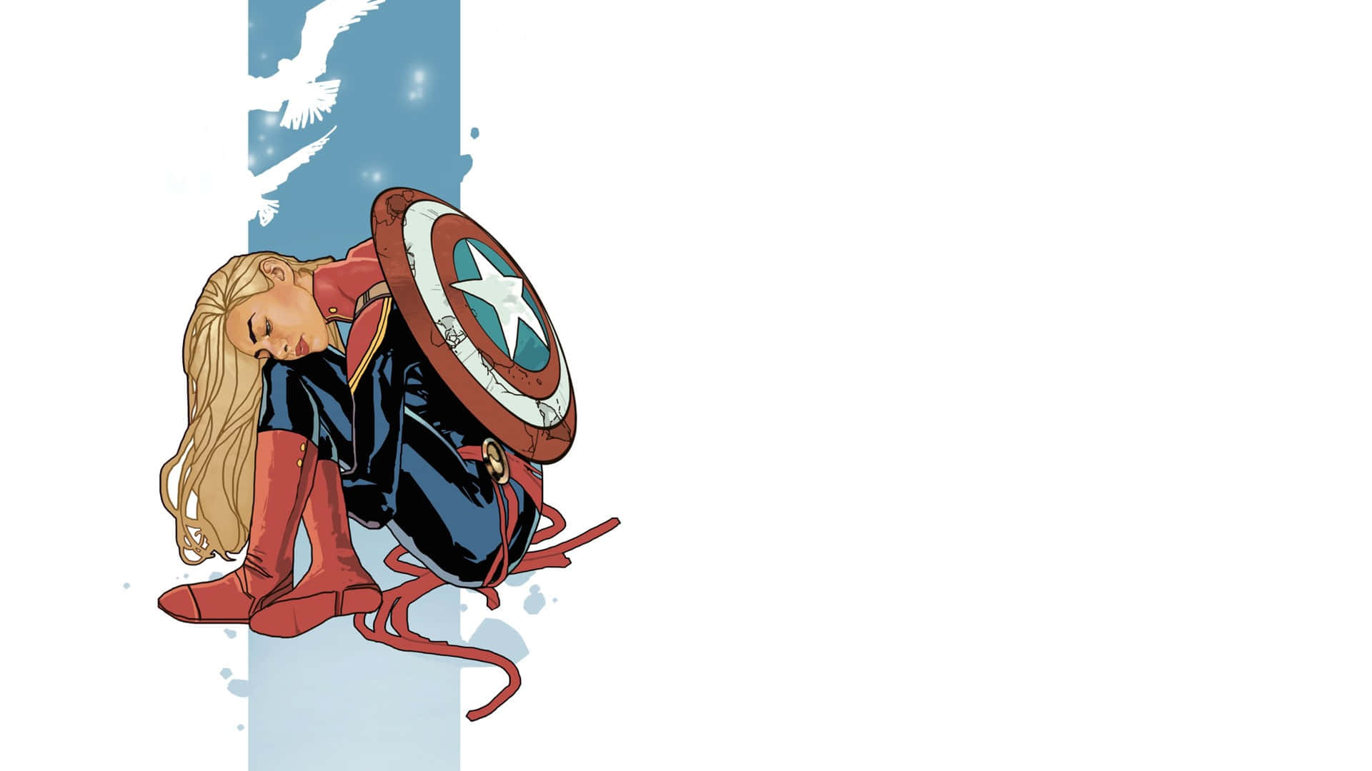Captain Marvel With Captain America Shield Background