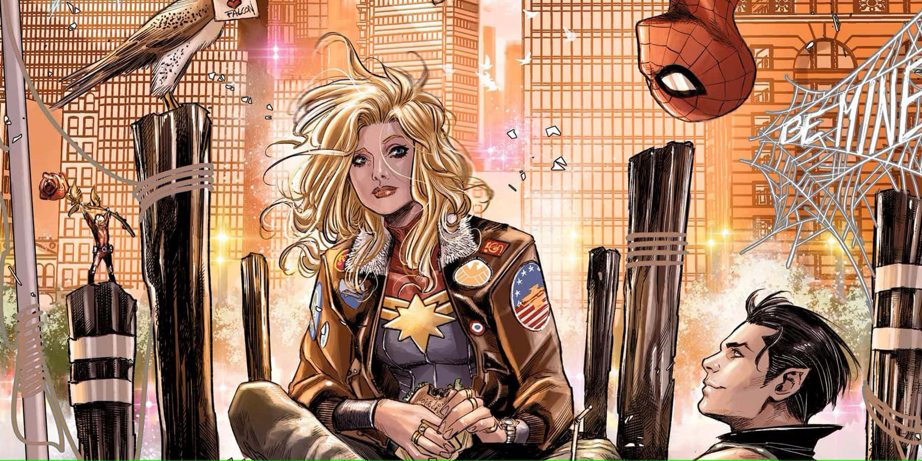Captain Marveland Spider Manin Cityscape Background