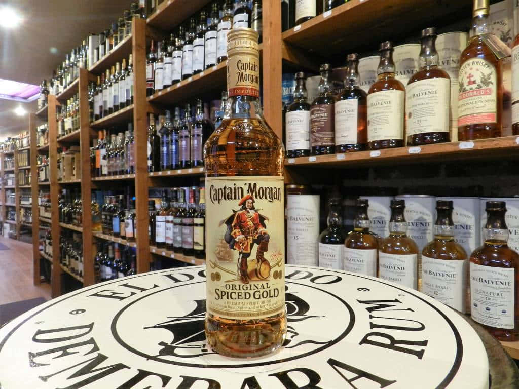Captain Morgan Spiced Rum Bottleon Display Background