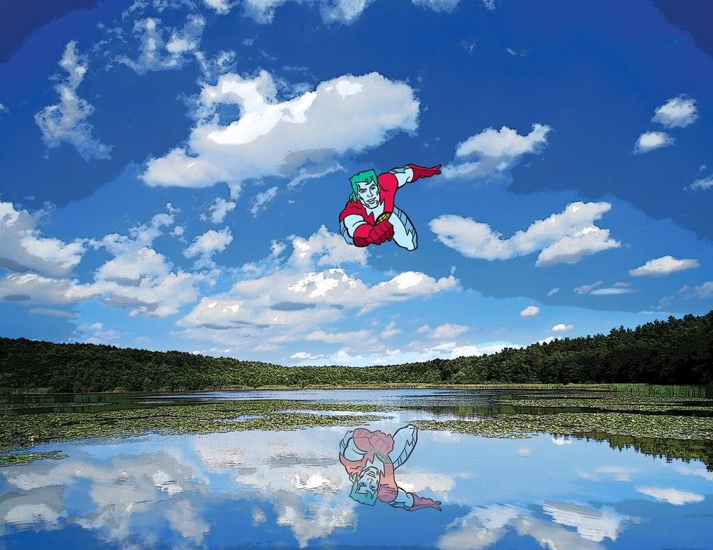Captain Planet Flying Over The Lake Background