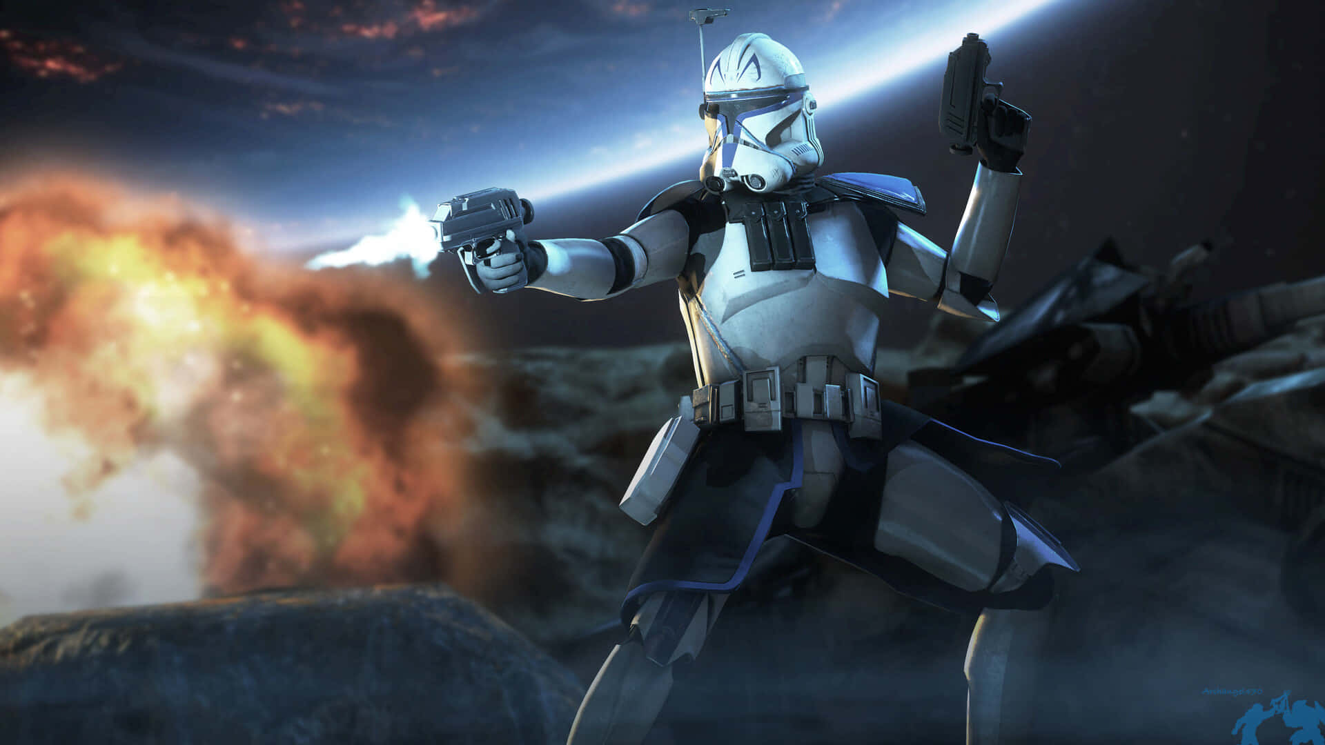 Captain Rex Shooting Blaster Pistol Background