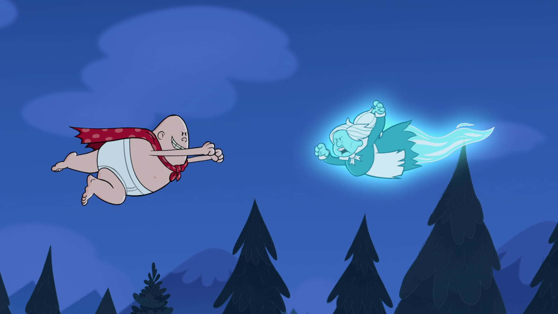Captain Underpants Fighting Ghost In The Moonlight Background