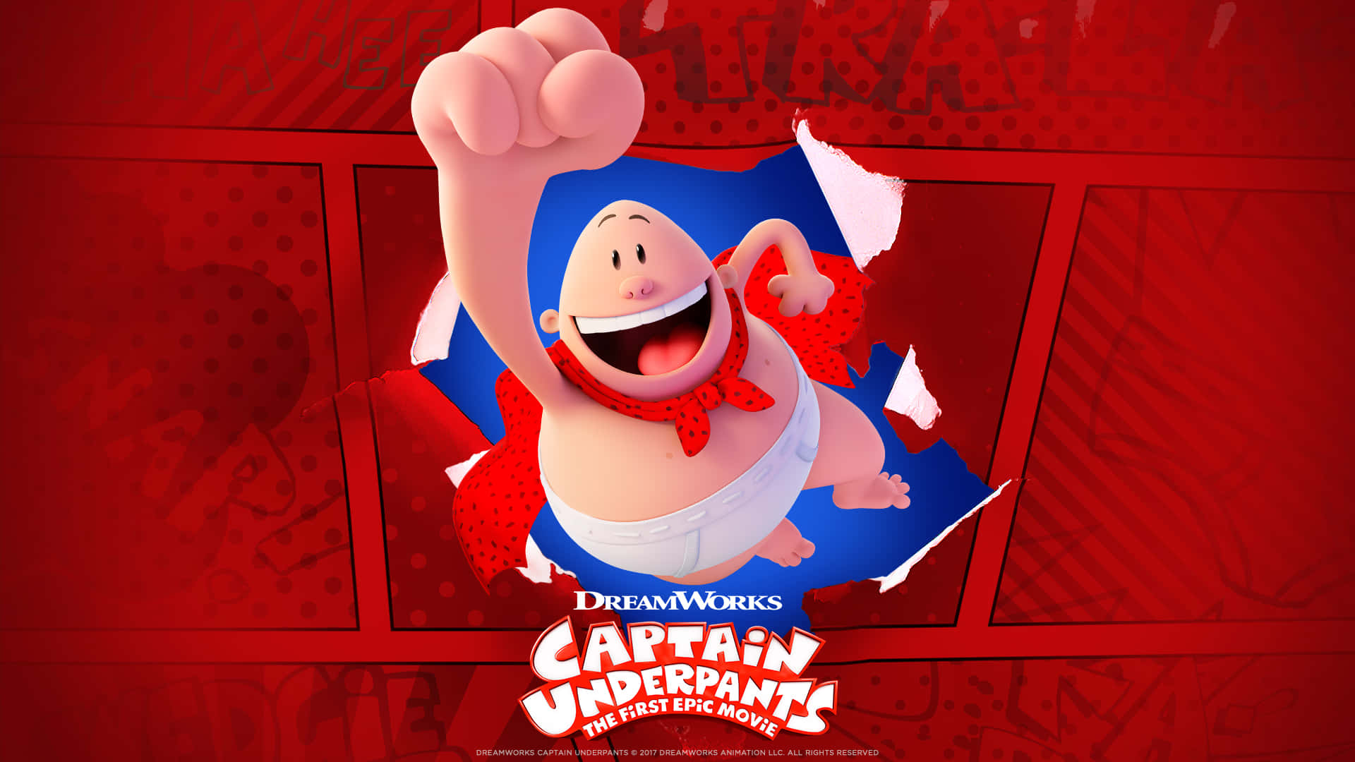 Captain Underpants: The First Epic Movie Punching Through A Page Background