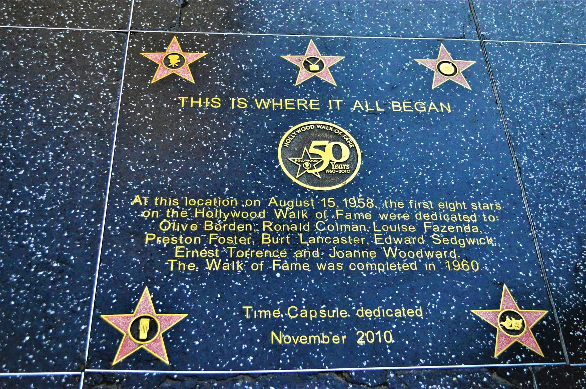 Caption: A Close Up Of A Hollywood Walk Of Fame Inscription Background