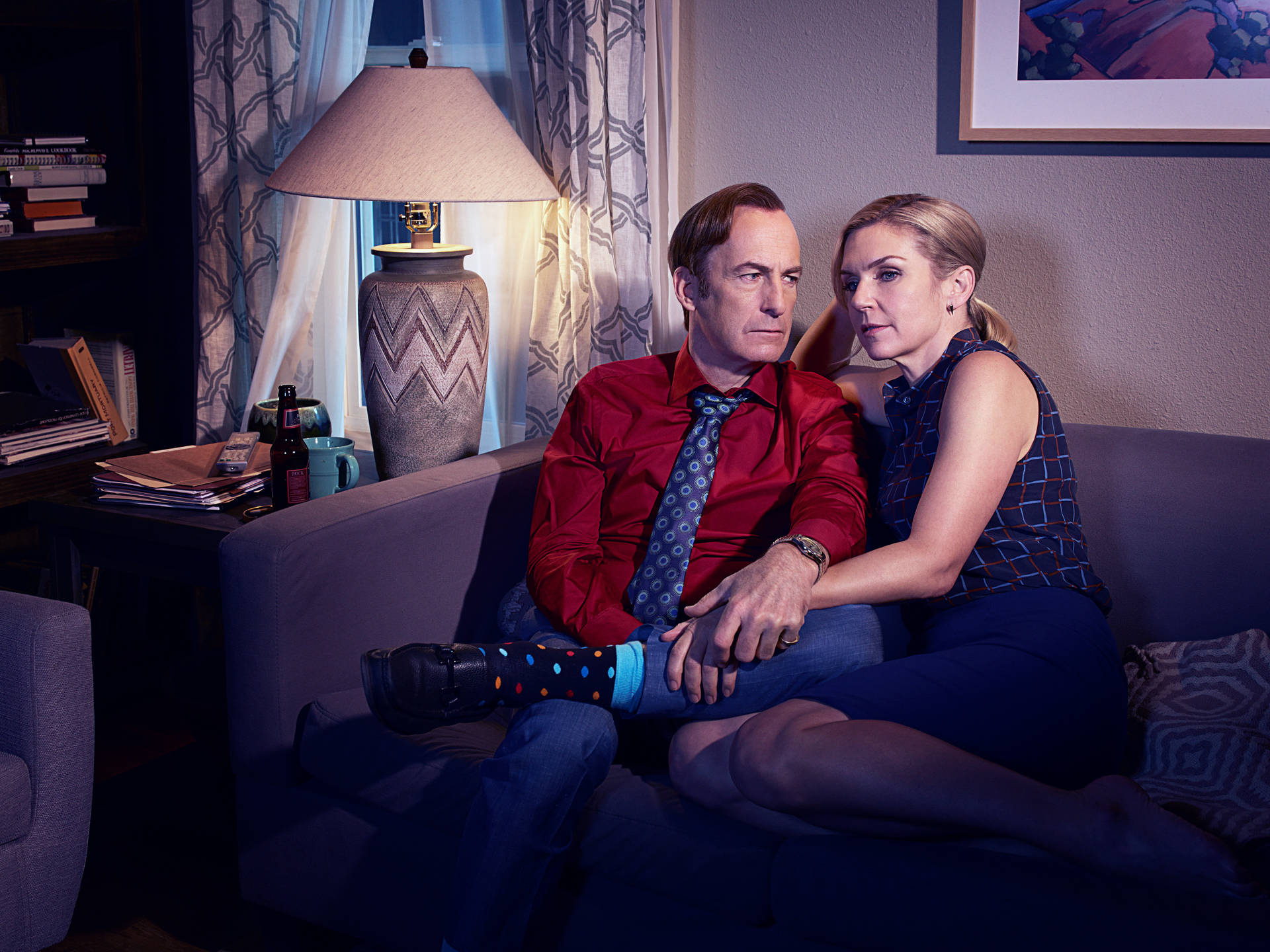 Caption: A Pivotal Moment Between Jimmy Mcgill And His Partner, Kim Wexler, In Better Call Saul. Background
