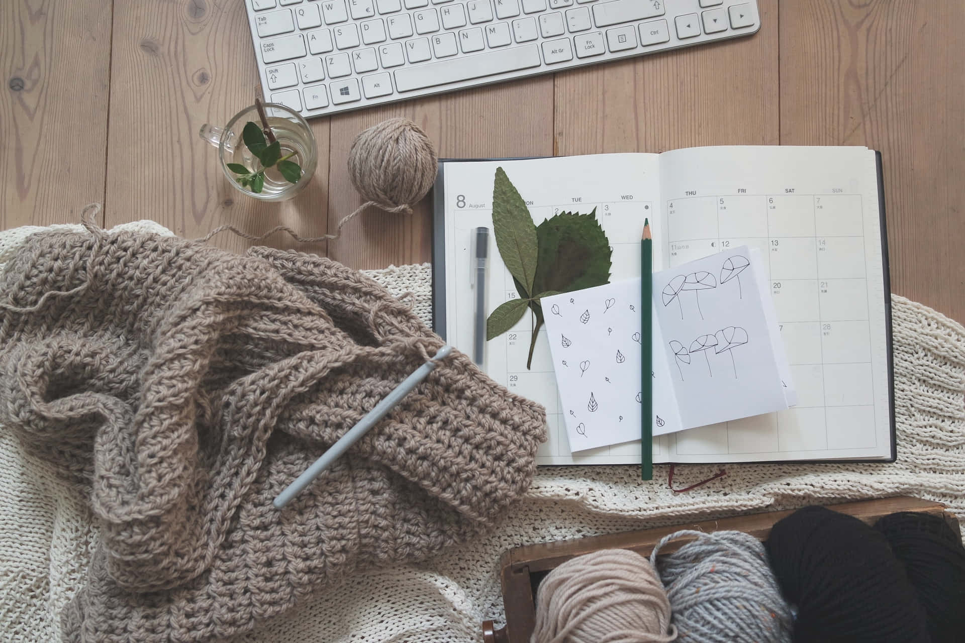 Caption: A Still Life Of Knitting Essentials Background