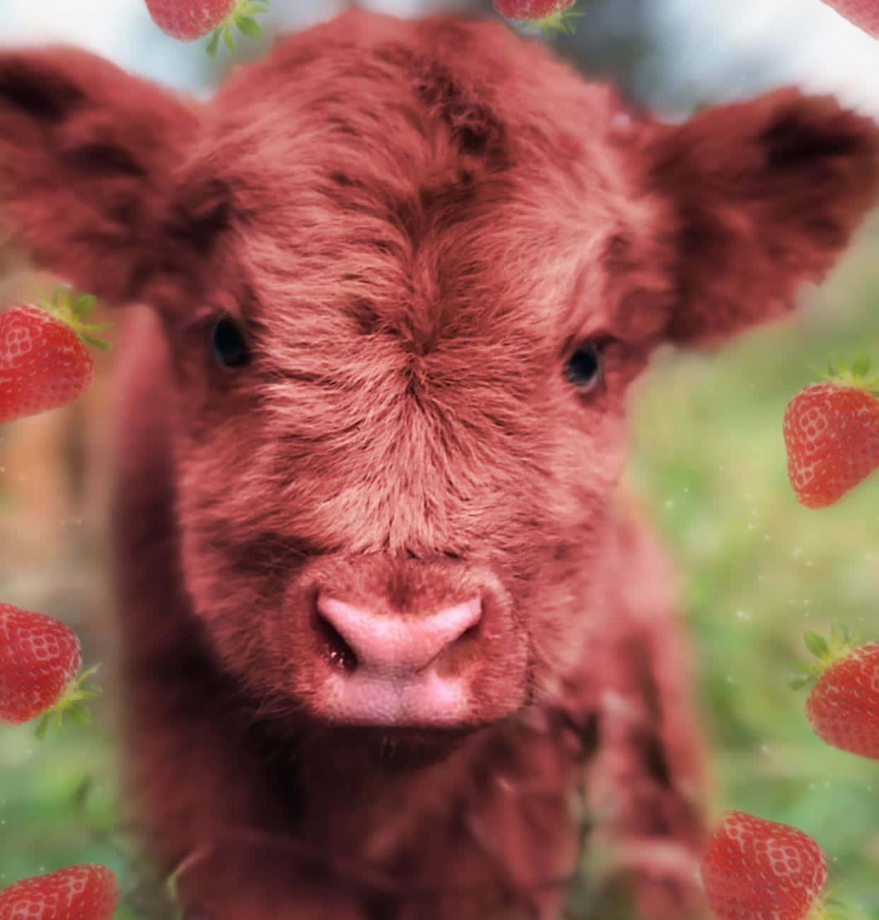 Caption: Adorable Kawaii Strawberry Cow Wallpaper Background