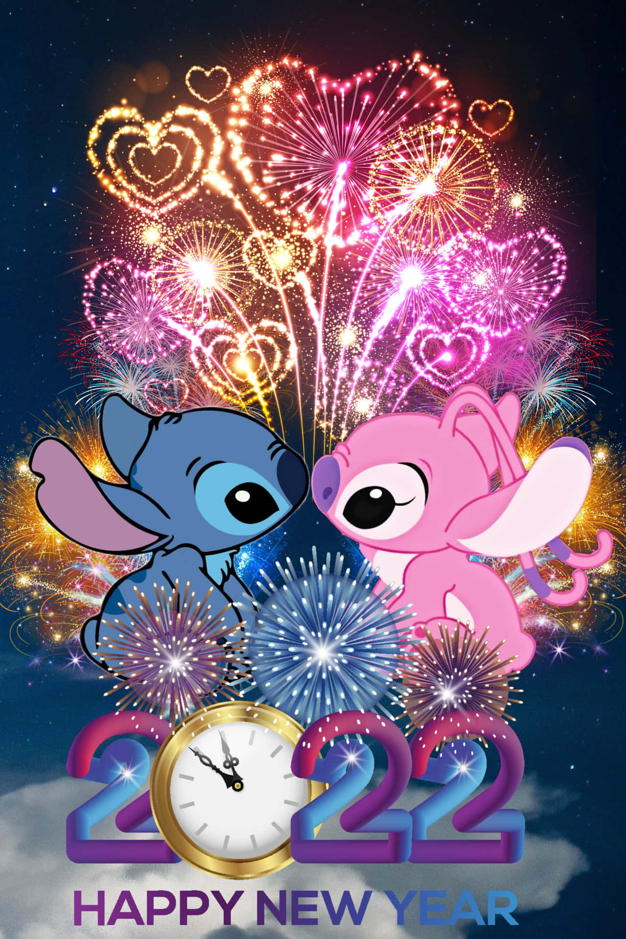 Caption: Adorable Love Between Stitch And Angel Background
