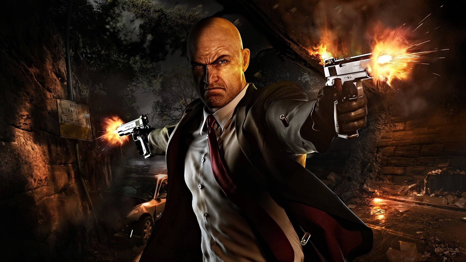 Caption: Agent 47, The Silent Assassin Treks Through A Shadowy Cave In Hitman Absolution Background