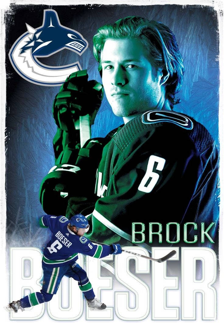 Caption: An Athletic Twist - Brock Boeser In Action On The Hockey Field Background