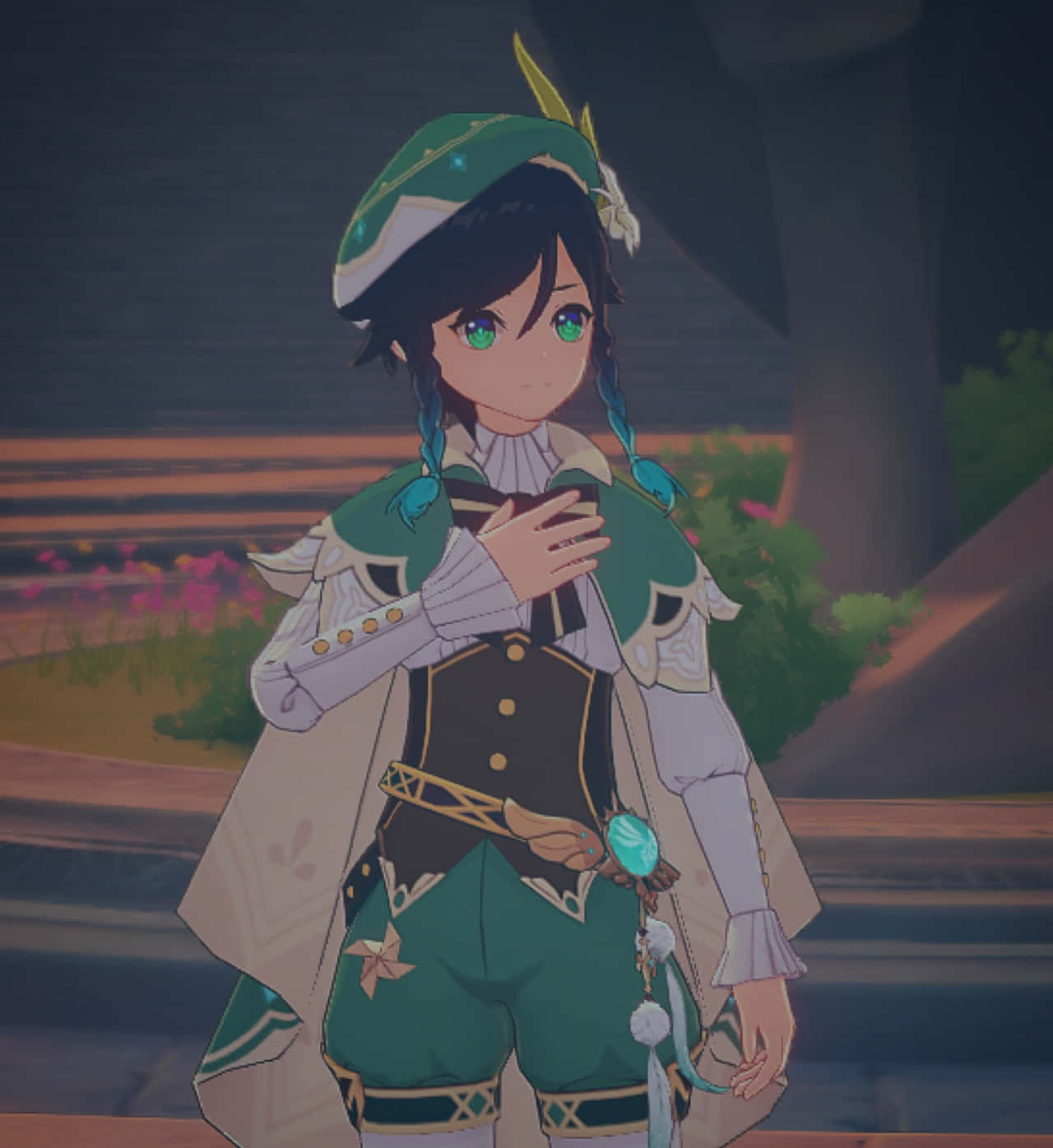 Caption: An Enigmatic Gaze - Venti Pfp Background
